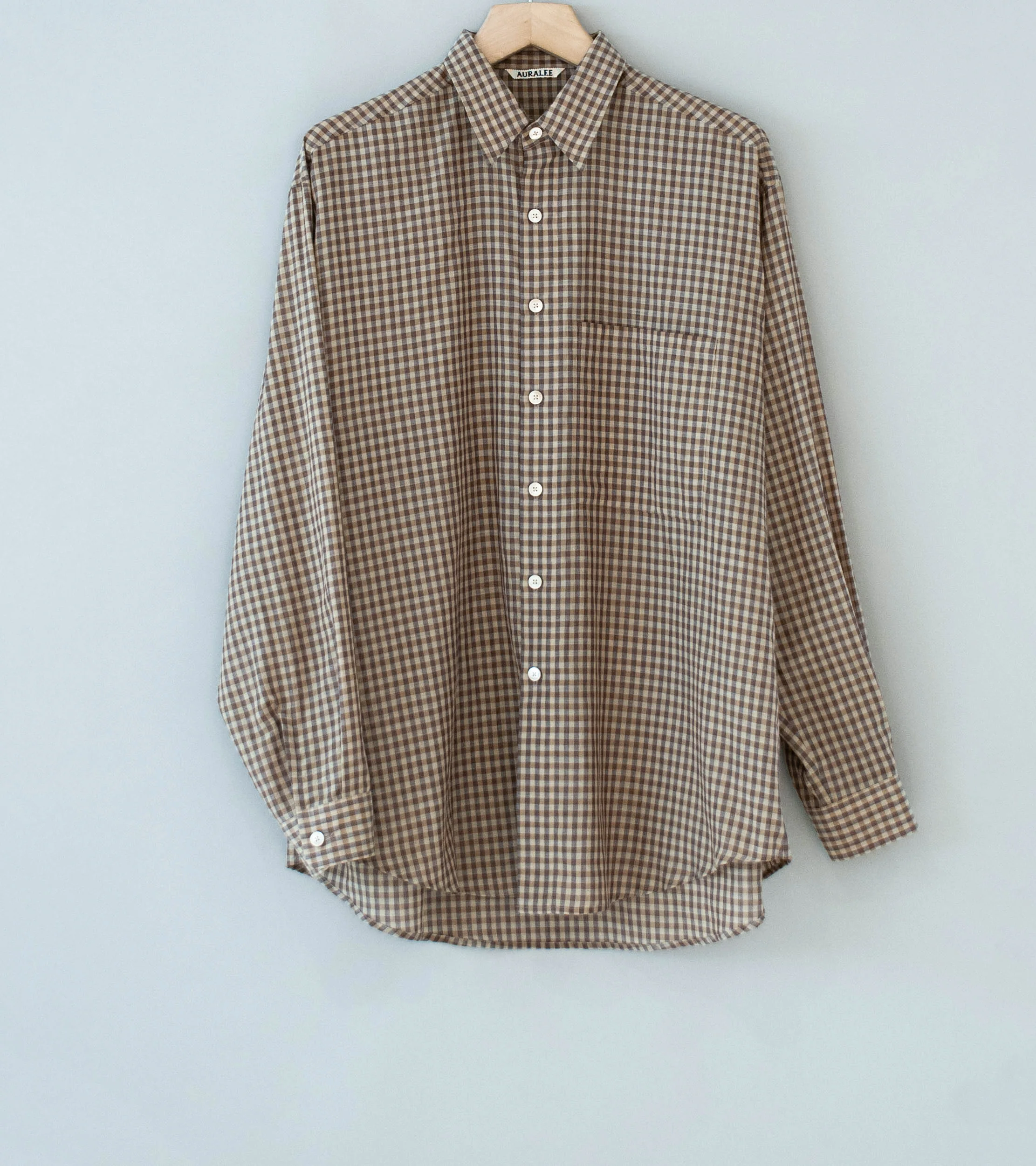 Auralee 'Airy Light Cotton Check Big Shirt' (Brown Gingham Check)