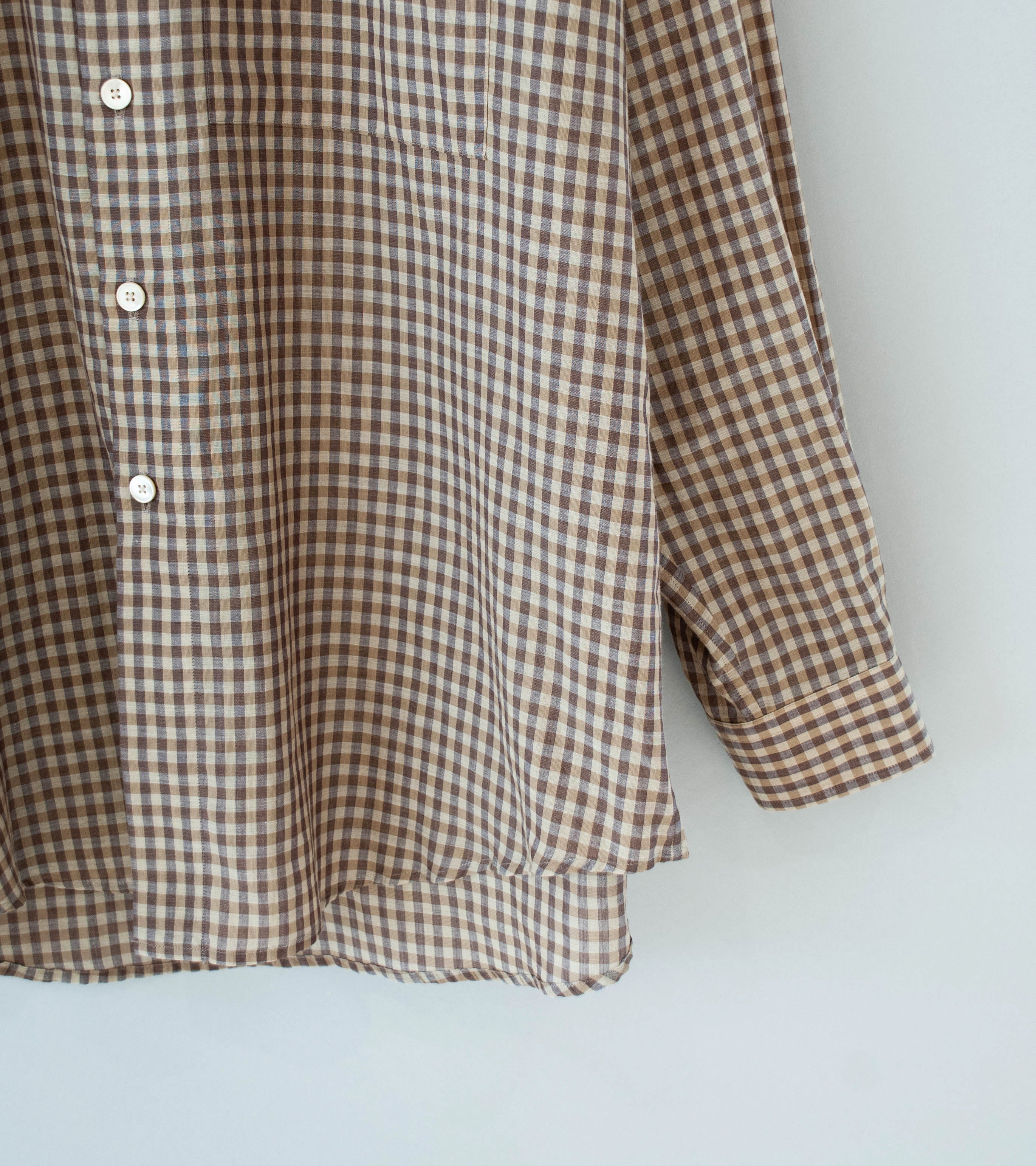 Auralee 'Airy Light Cotton Check Big Shirt' (Brown Gingham Check) - Image 4
