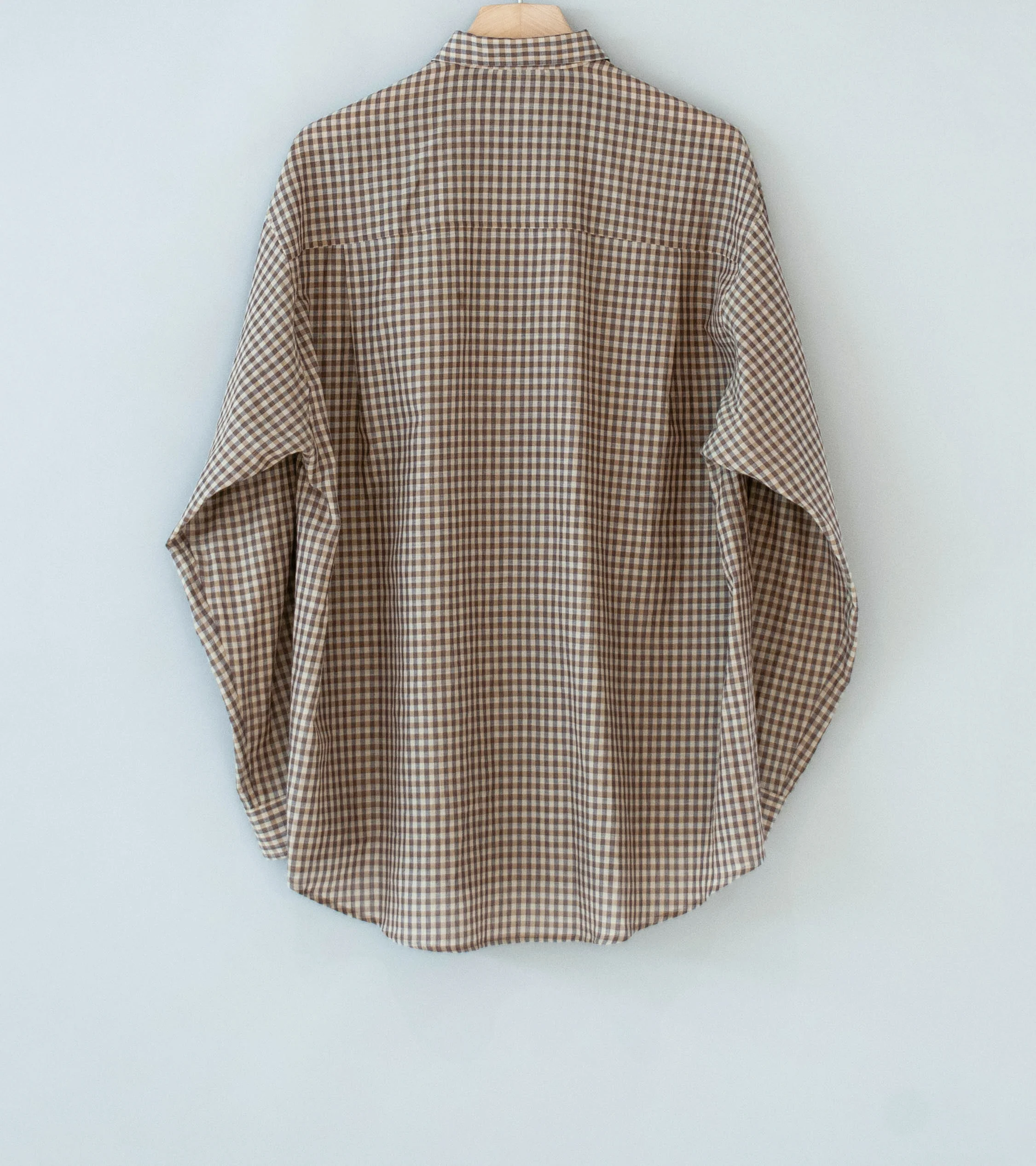 Auralee 'Airy Light Cotton Check Big Shirt' (Brown Gingham Check) - Image 8