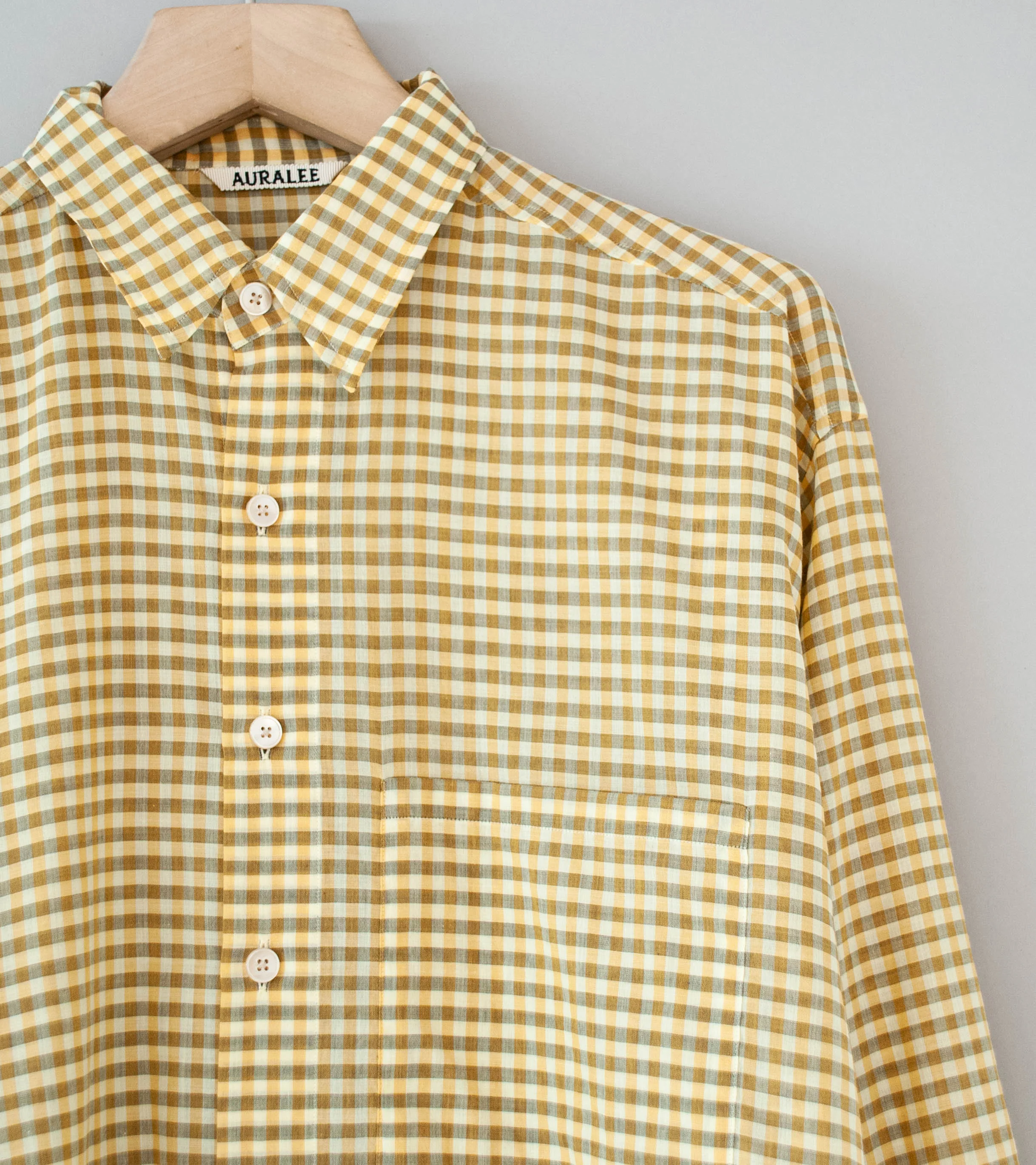 Auralee 'Airy Light Cotton Check Big Shirt' (Mustard Gingham Check) - Image 2