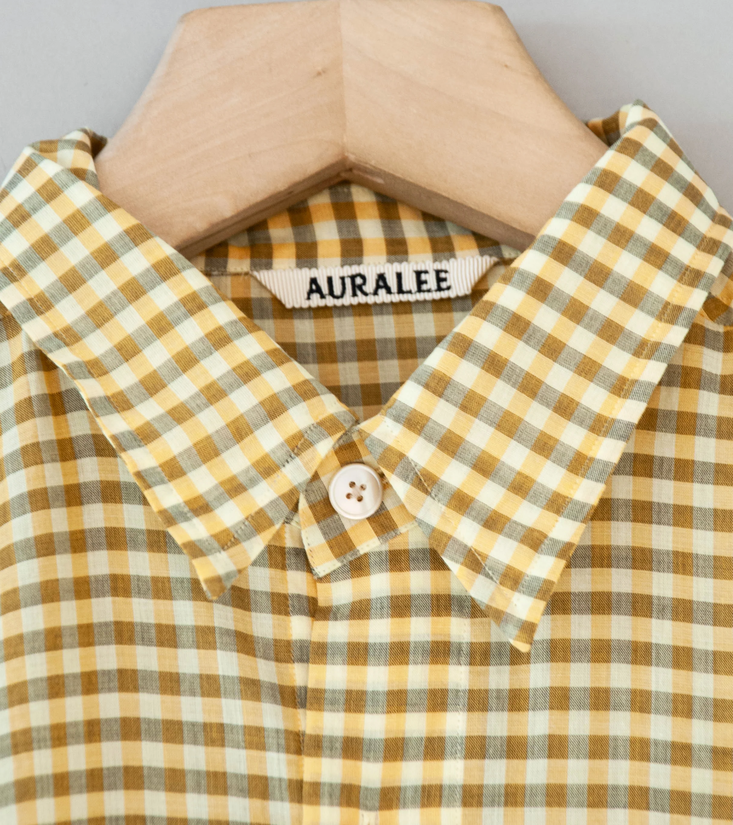 Auralee 'Airy Light Cotton Check Big Shirt' (Mustard Gingham Check) - Image 6