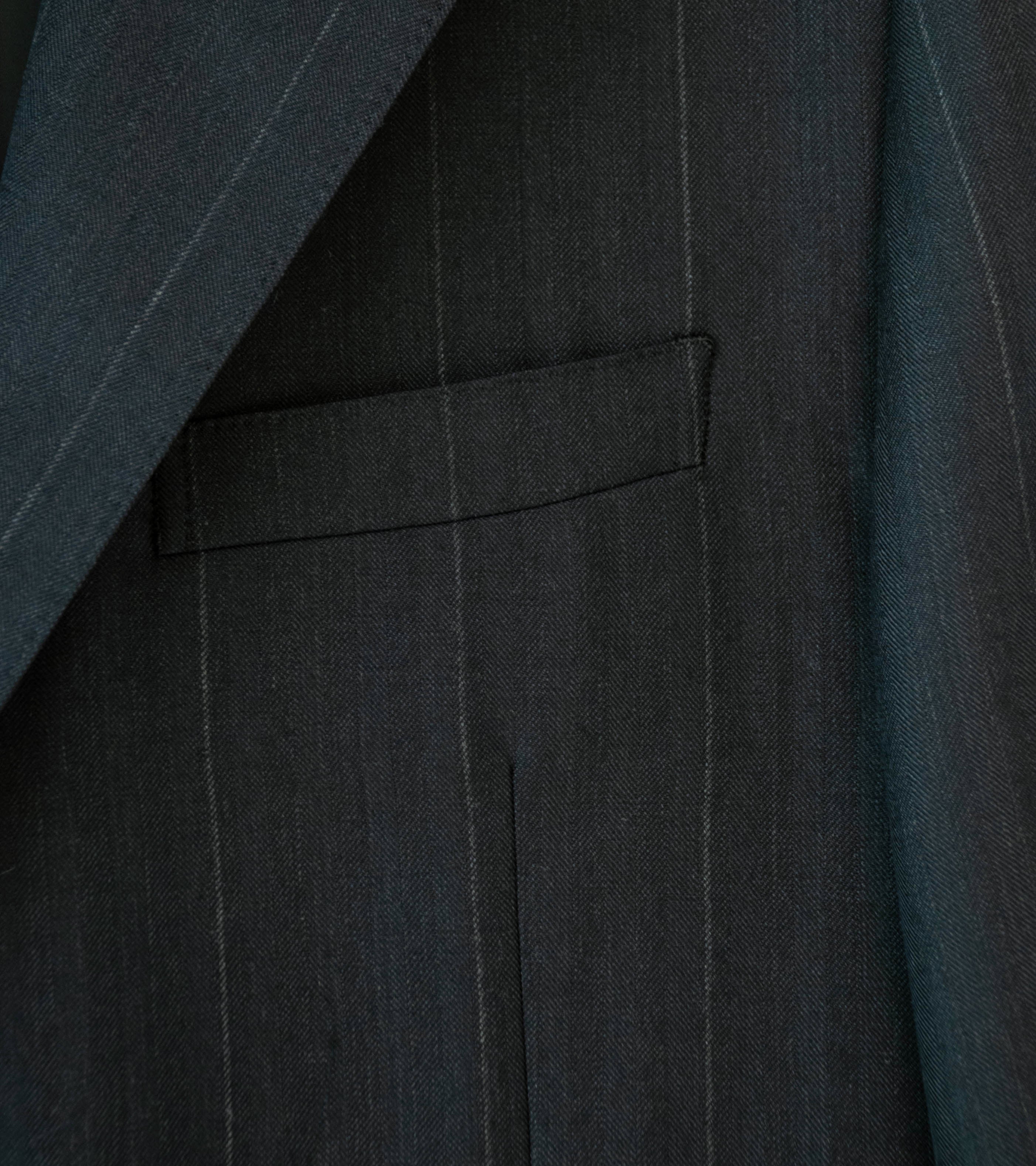 Auralee 'Bluefaced Wool Jacket' (Charcoal Navy Stripe) - Image 3