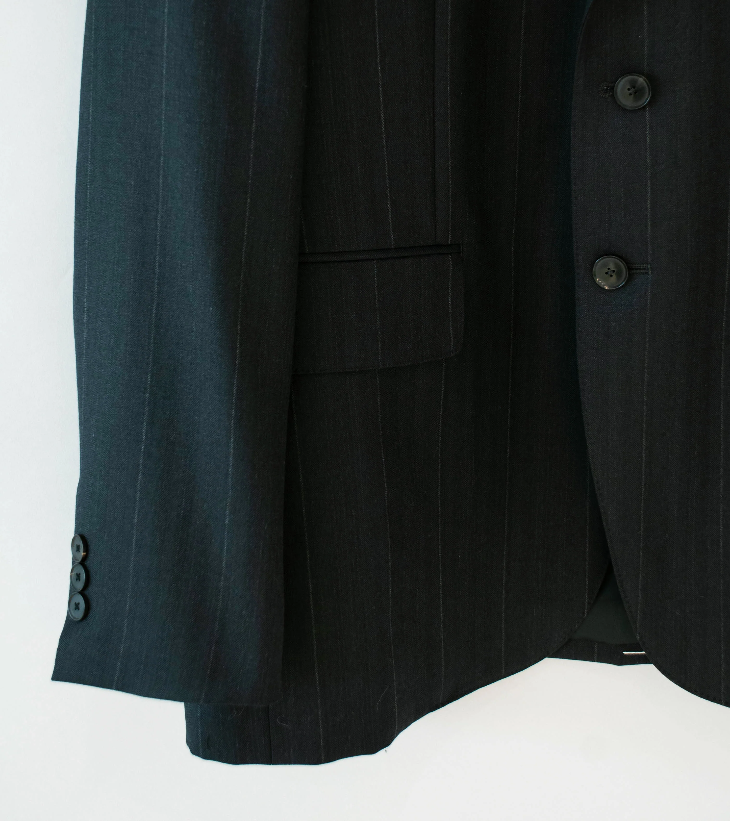 Auralee 'Bluefaced Wool Jacket' (Charcoal Navy Stripe) - Image 4