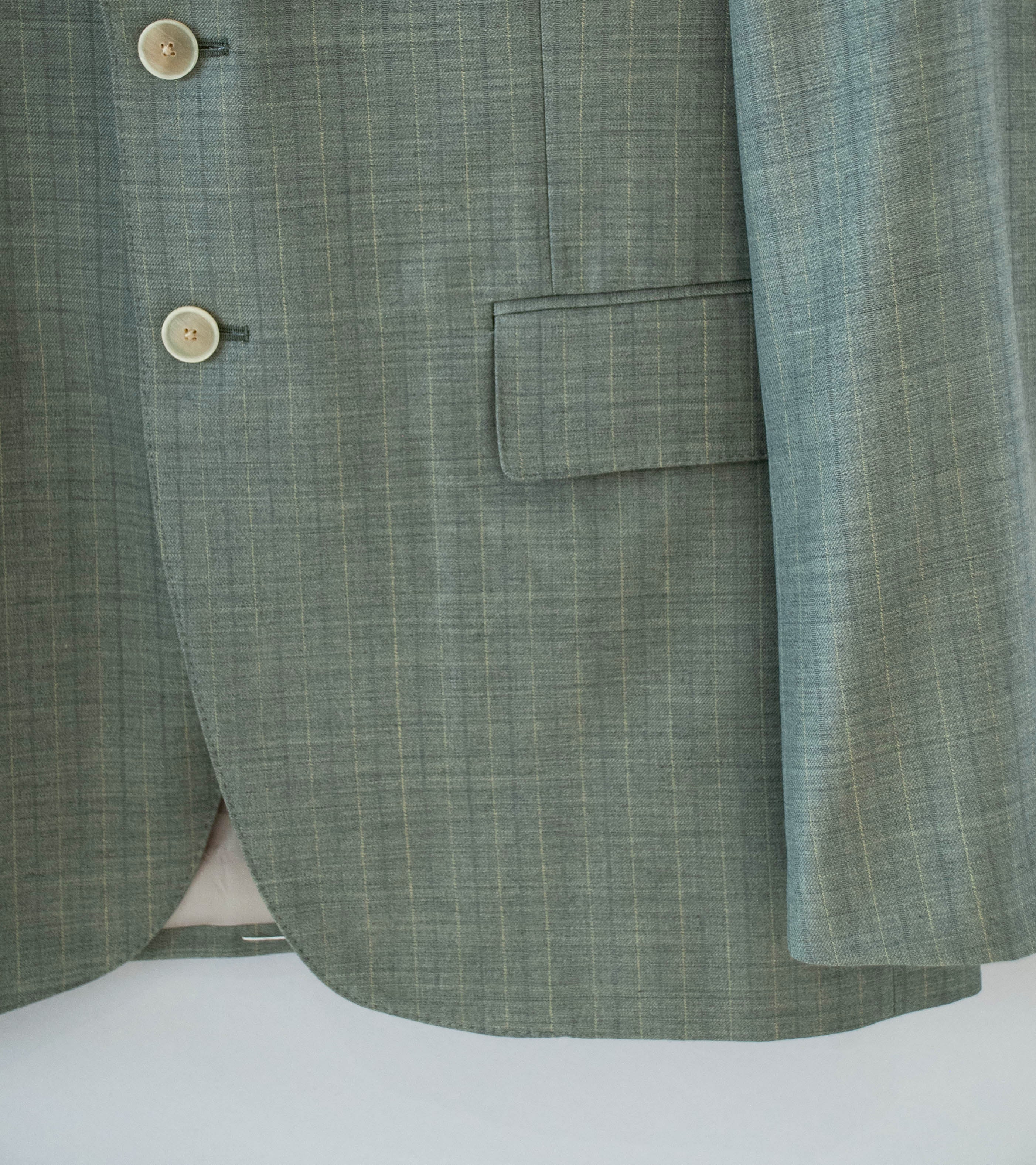 Auralee 'Bluefaced Wool Jacket' (Khaki Gray Stripe) - Image 4