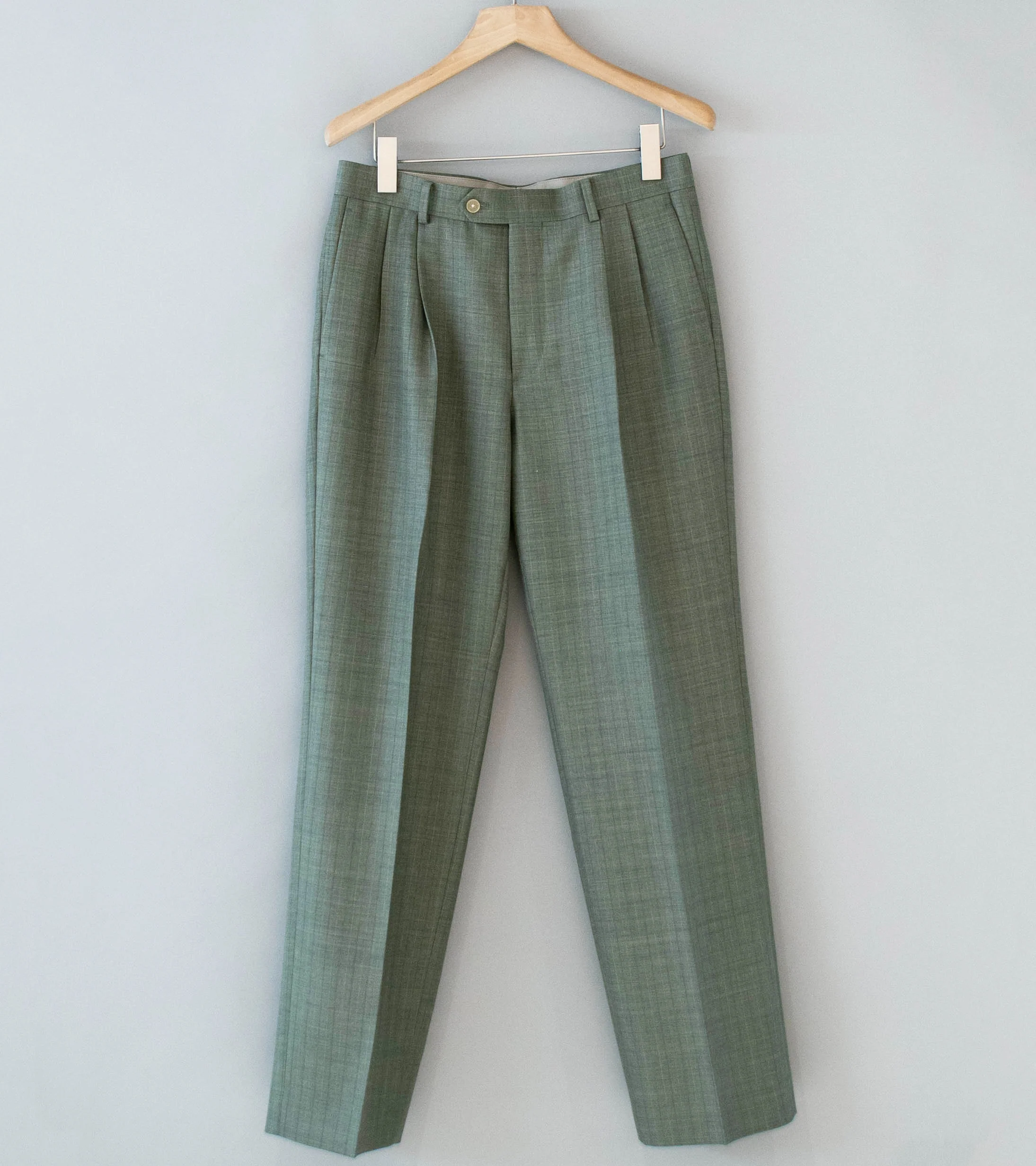 Auralee 'Bluefaced Wool Two Tuck Slacks' (Khaki Gray Stripe)