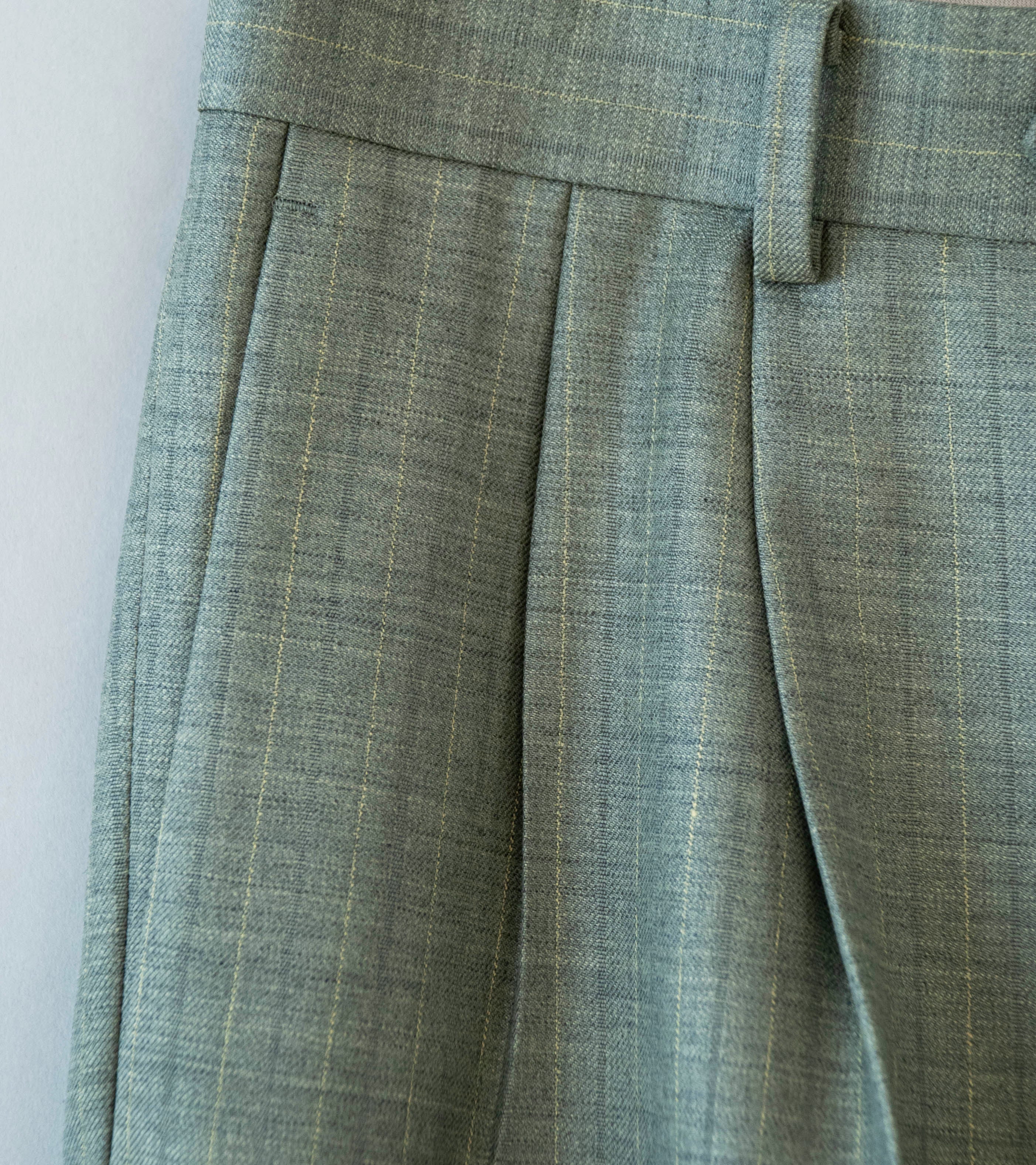 Auralee 'Bluefaced Wool Two Tuck Slacks' (Khaki Gray Stripe) - Image 3