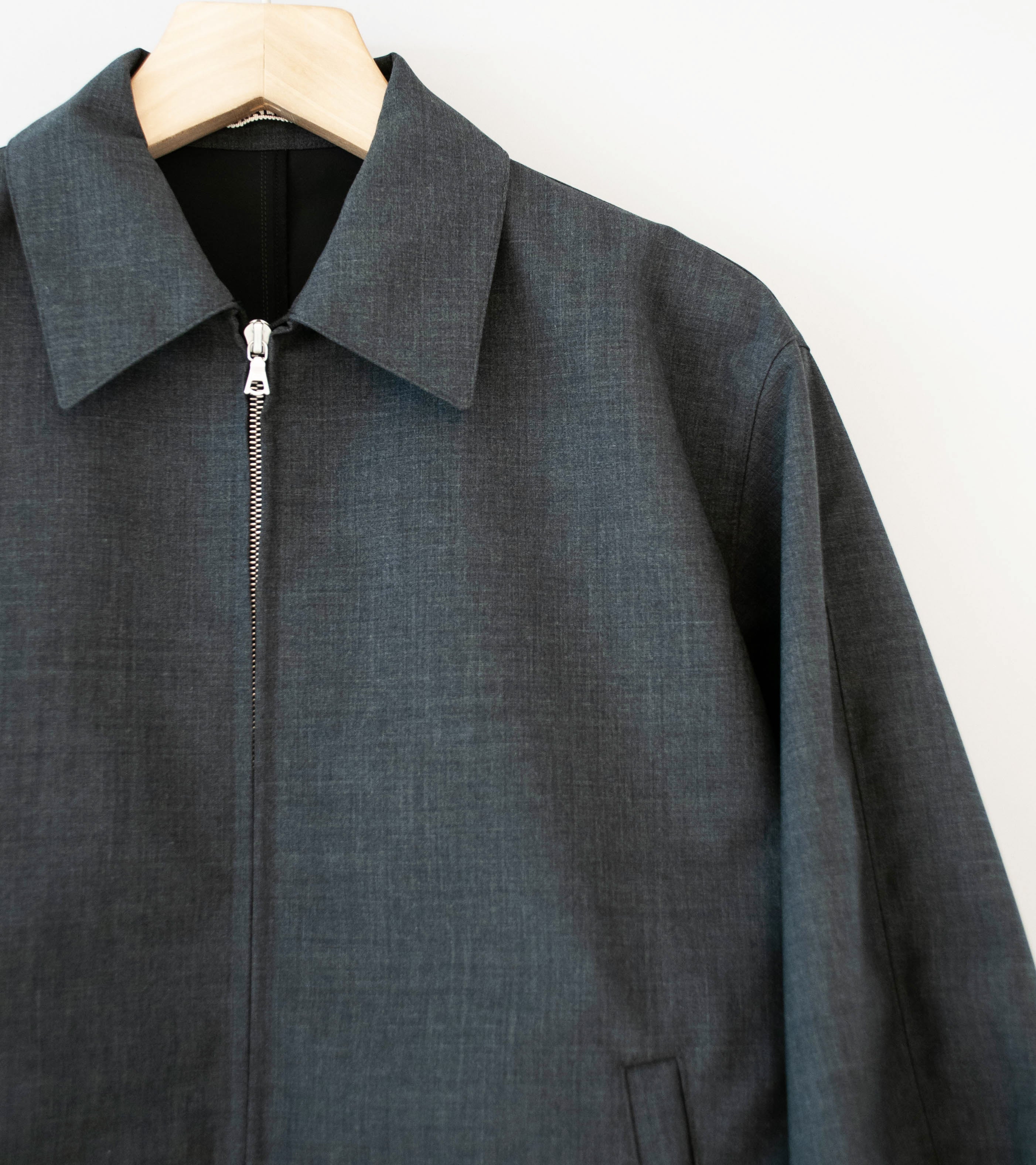 Auralee 'Bonded Tropical Wool Zip Blouson' (Top Charcoal) - Image 2
