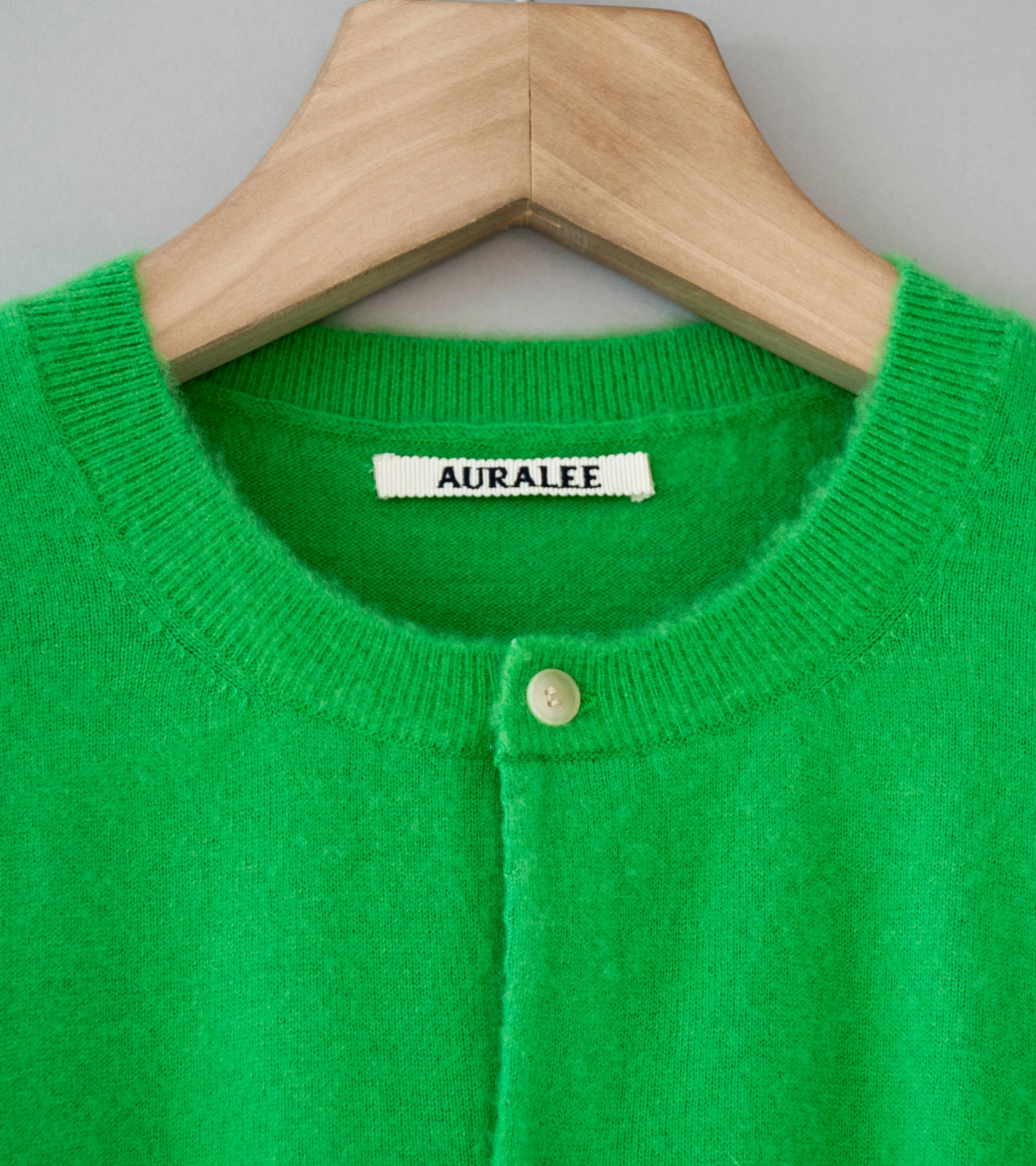 Auralee 'Brushed Cashmere Cotton Knit Cardigan' (Green) - Image 6