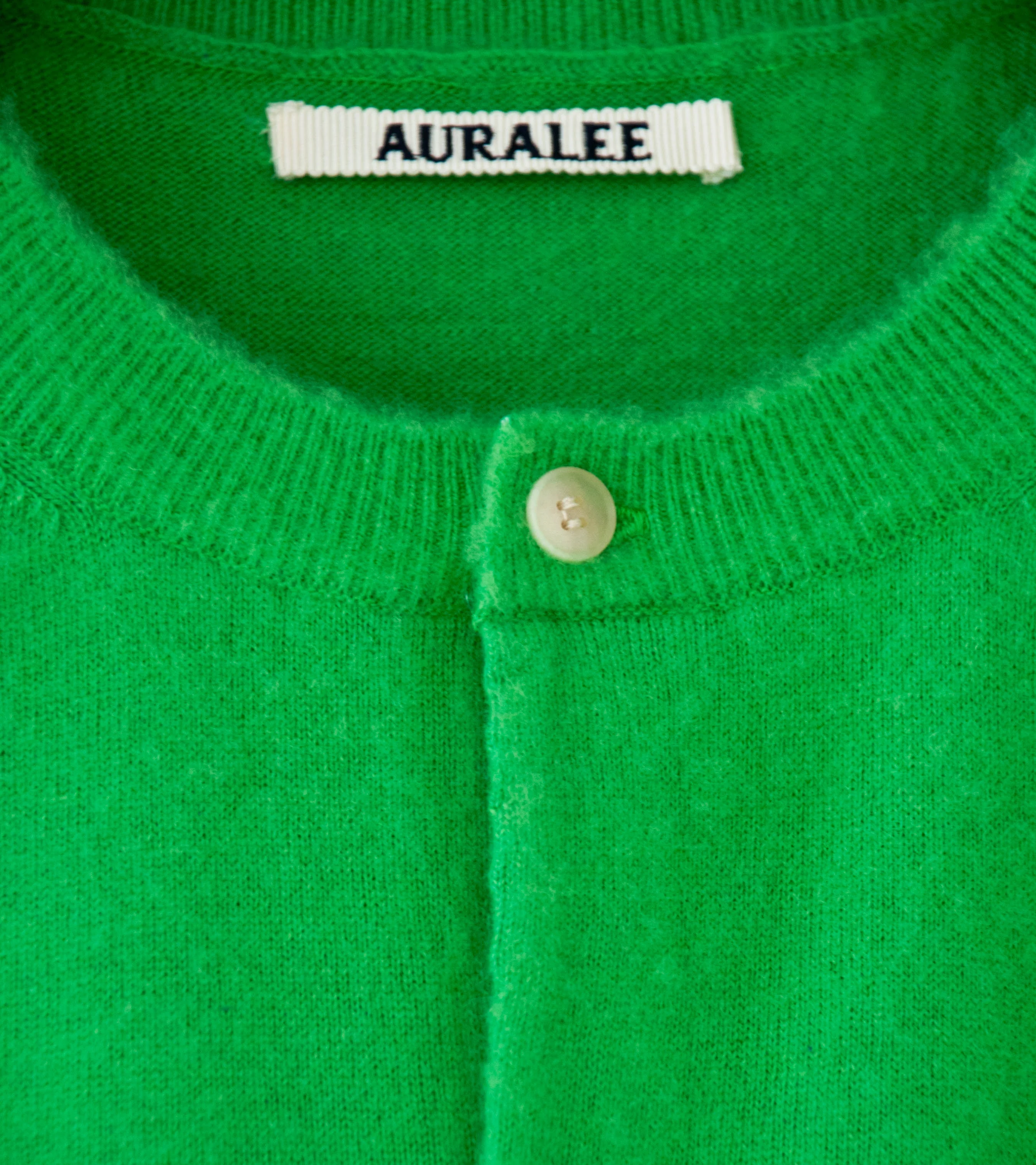 Auralee 'Brushed Cashmere Cotton Knit Cardigan' (Green) - Image 7