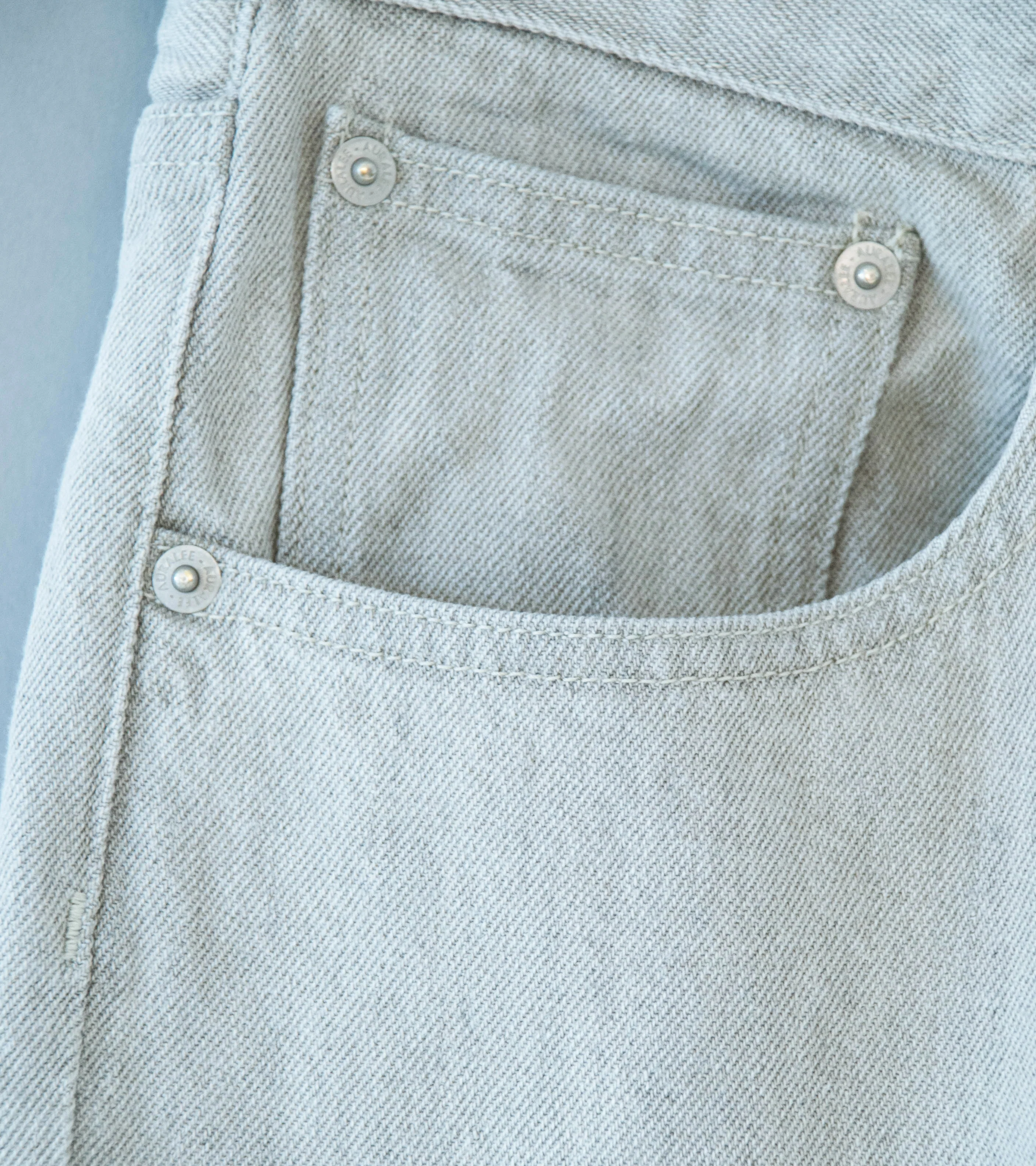 Auralee 'Faded Hard Twist Brown Denim 5P Pants' (Light Gray) - Image 3