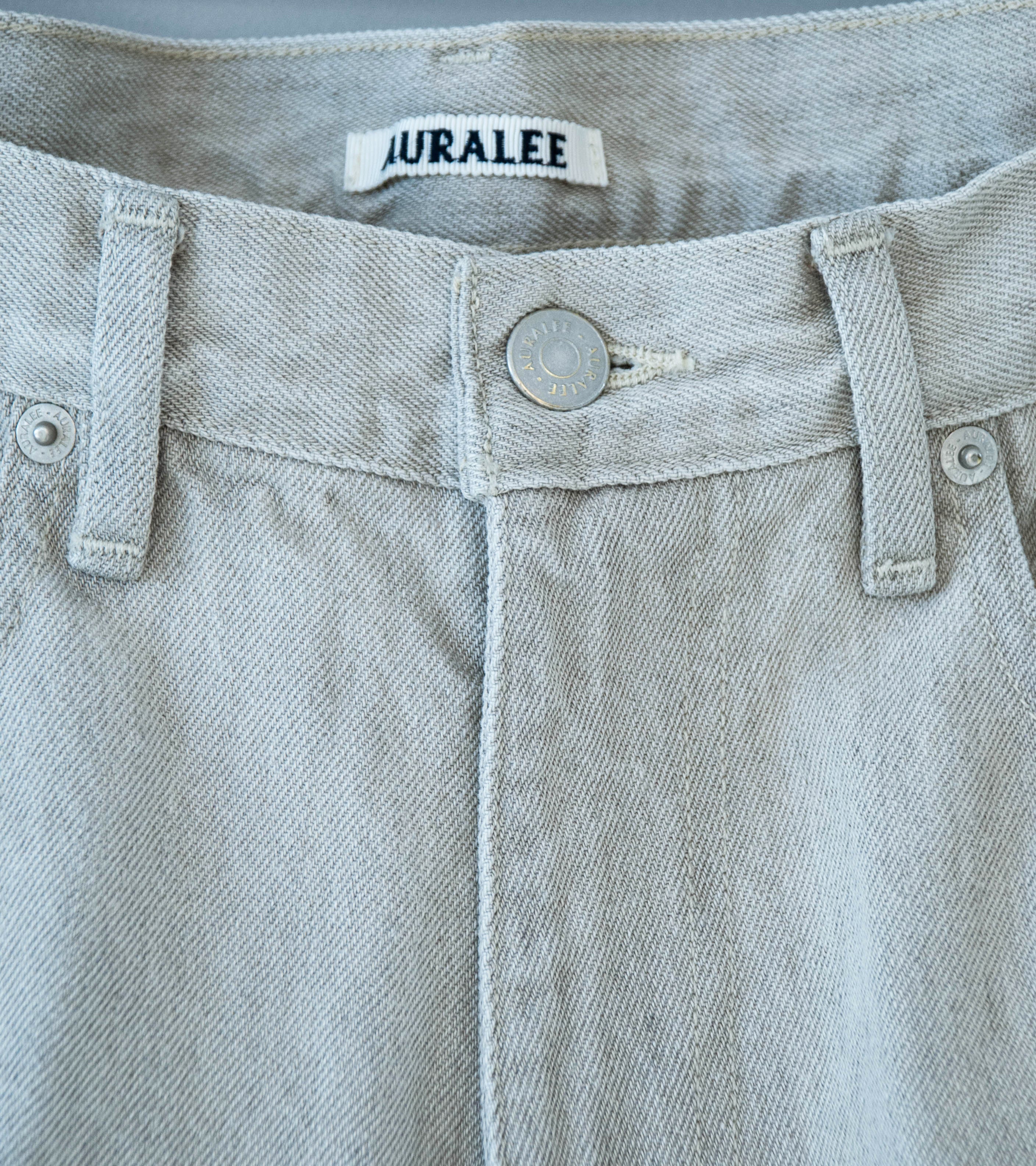 Auralee 'Faded Hard Twist Brown Denim 5P Pants' (Light Gray) - Image 4