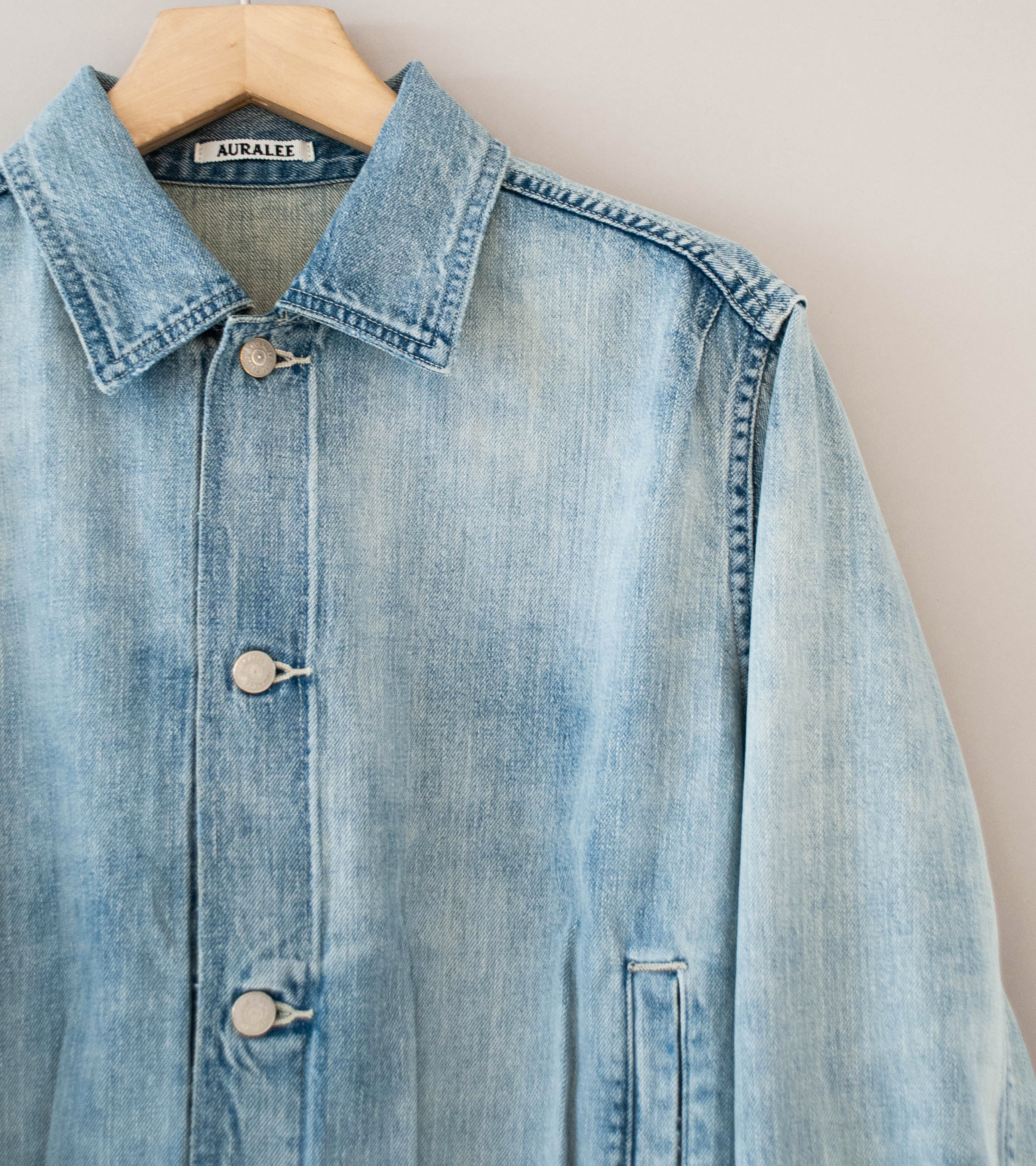 Auralee 'Faded Selvedge Light Denim Blouson' (Light Indigo) - Image 2
