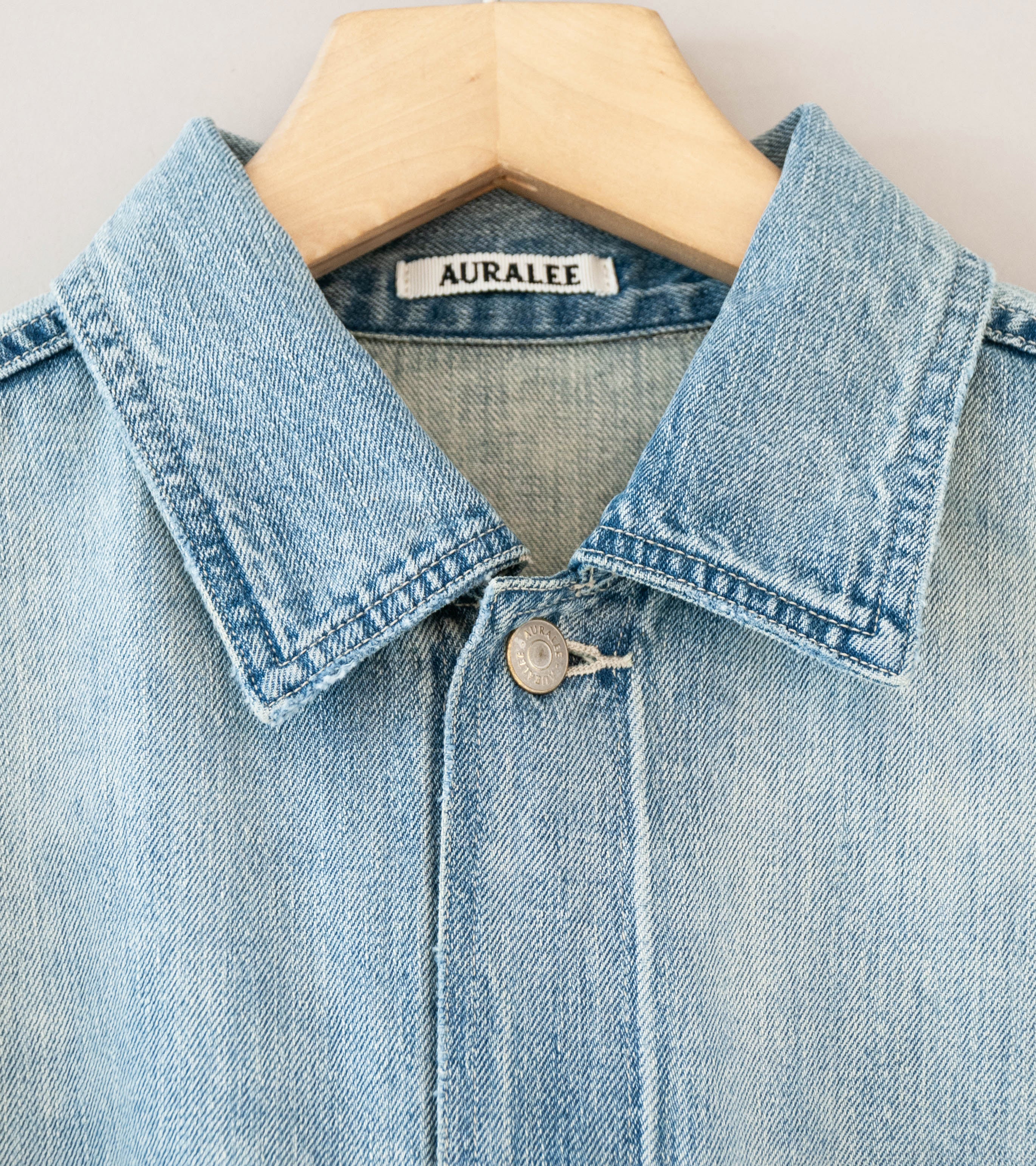 Auralee 'Faded Selvedge Light Denim Blouson' (Light Indigo) - Image 7