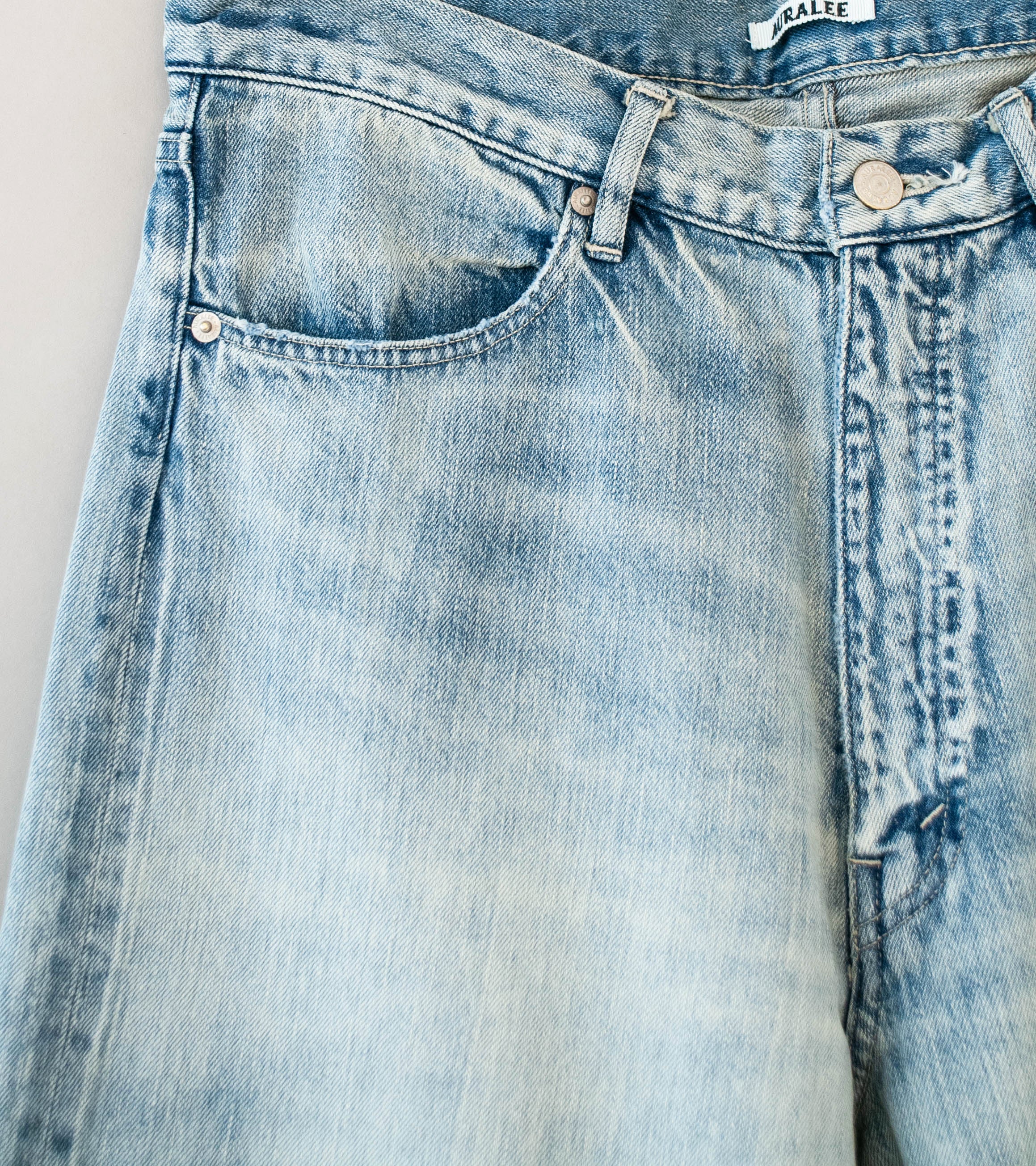 Auralee 'Faded Selvedge Light Denim Pants' (Light Indigo) - Image 2