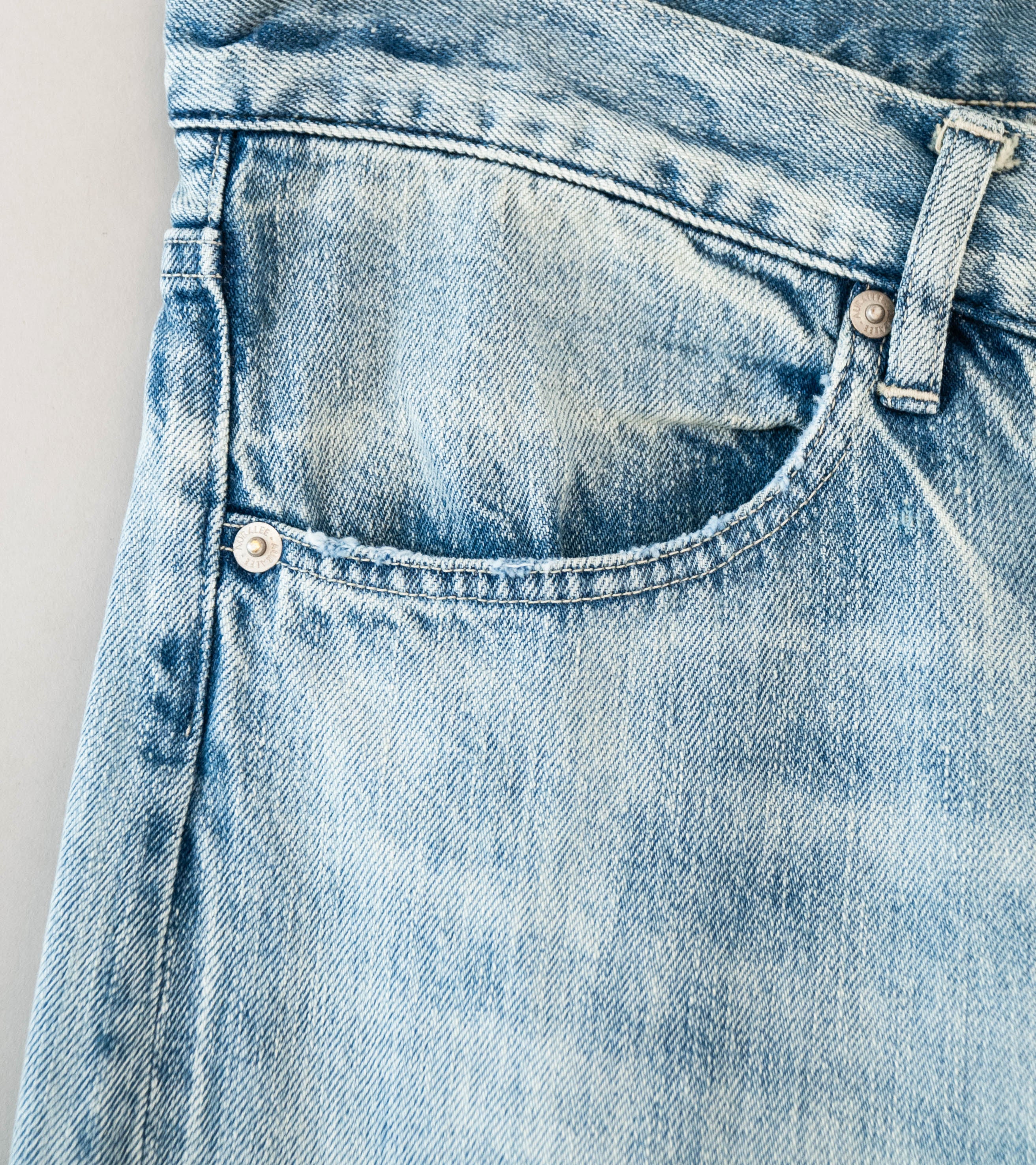Auralee 'Faded Selvedge Light Denim Pants' (Light Indigo) - Image 3