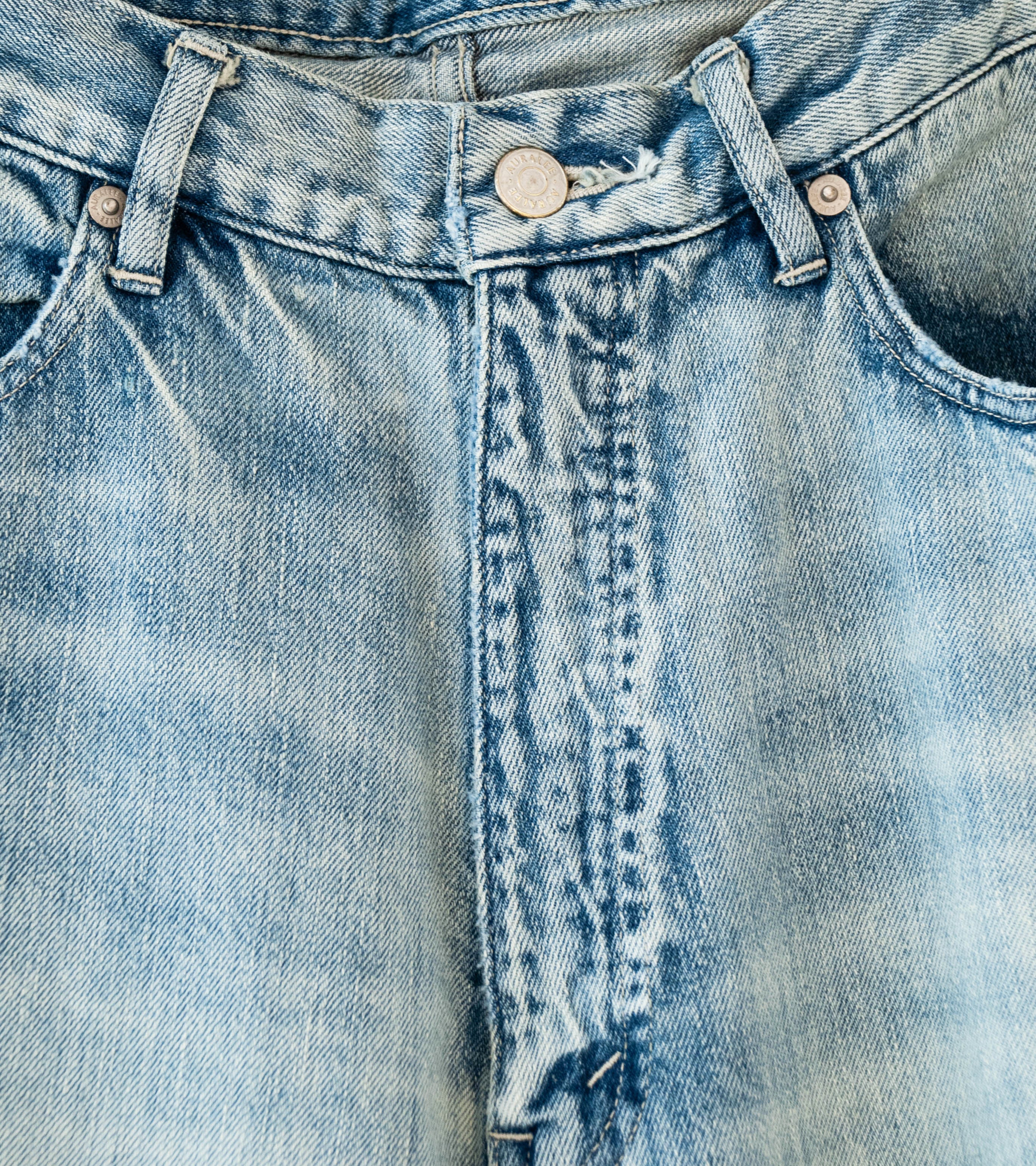 Auralee 'Faded Selvedge Light Denim Pants' (Light Indigo) - Image 4