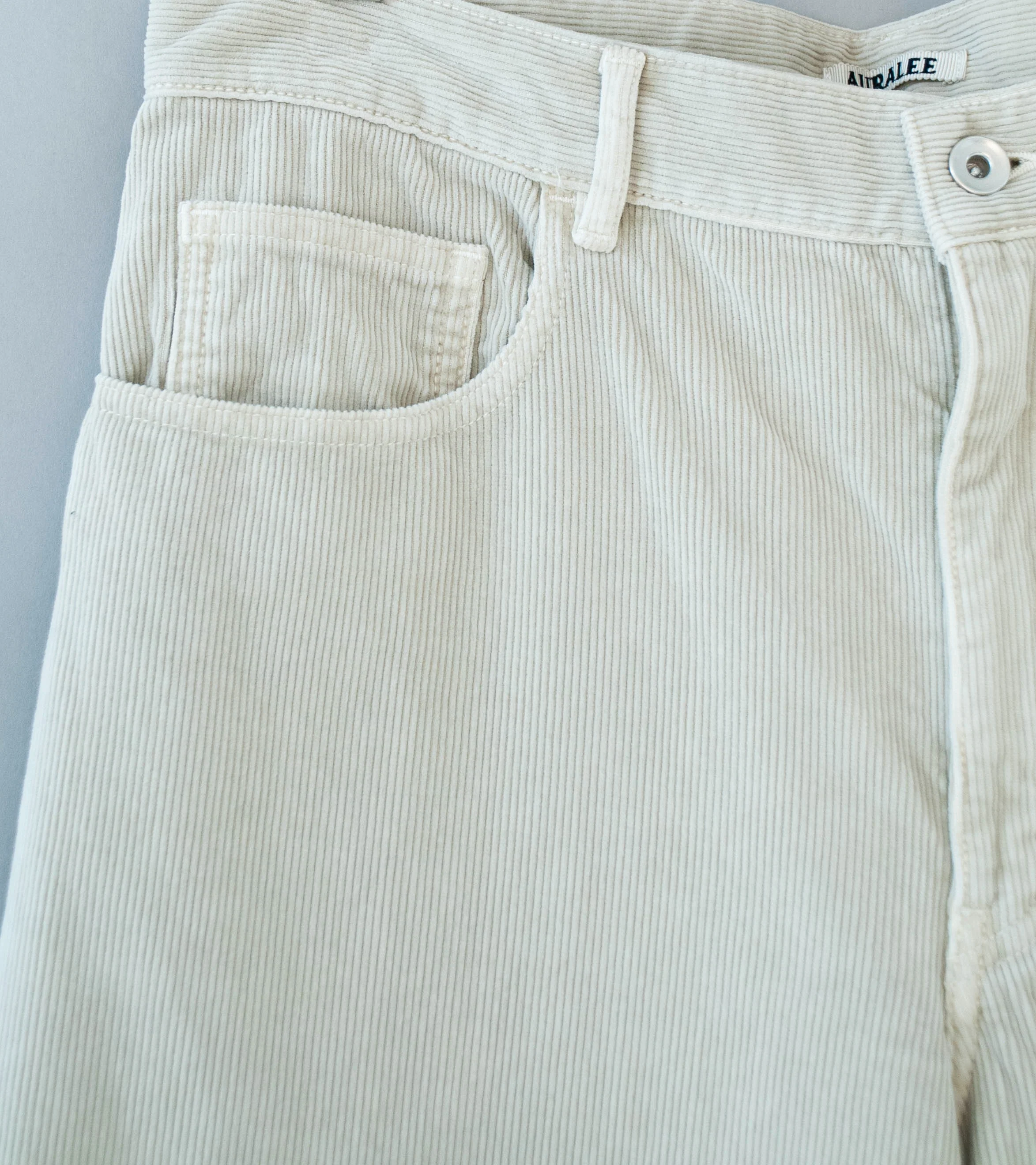 Auralee 'Garment Dyed Finx Corduroy 5P Wide Pants' (White Khaki) - Image 2
