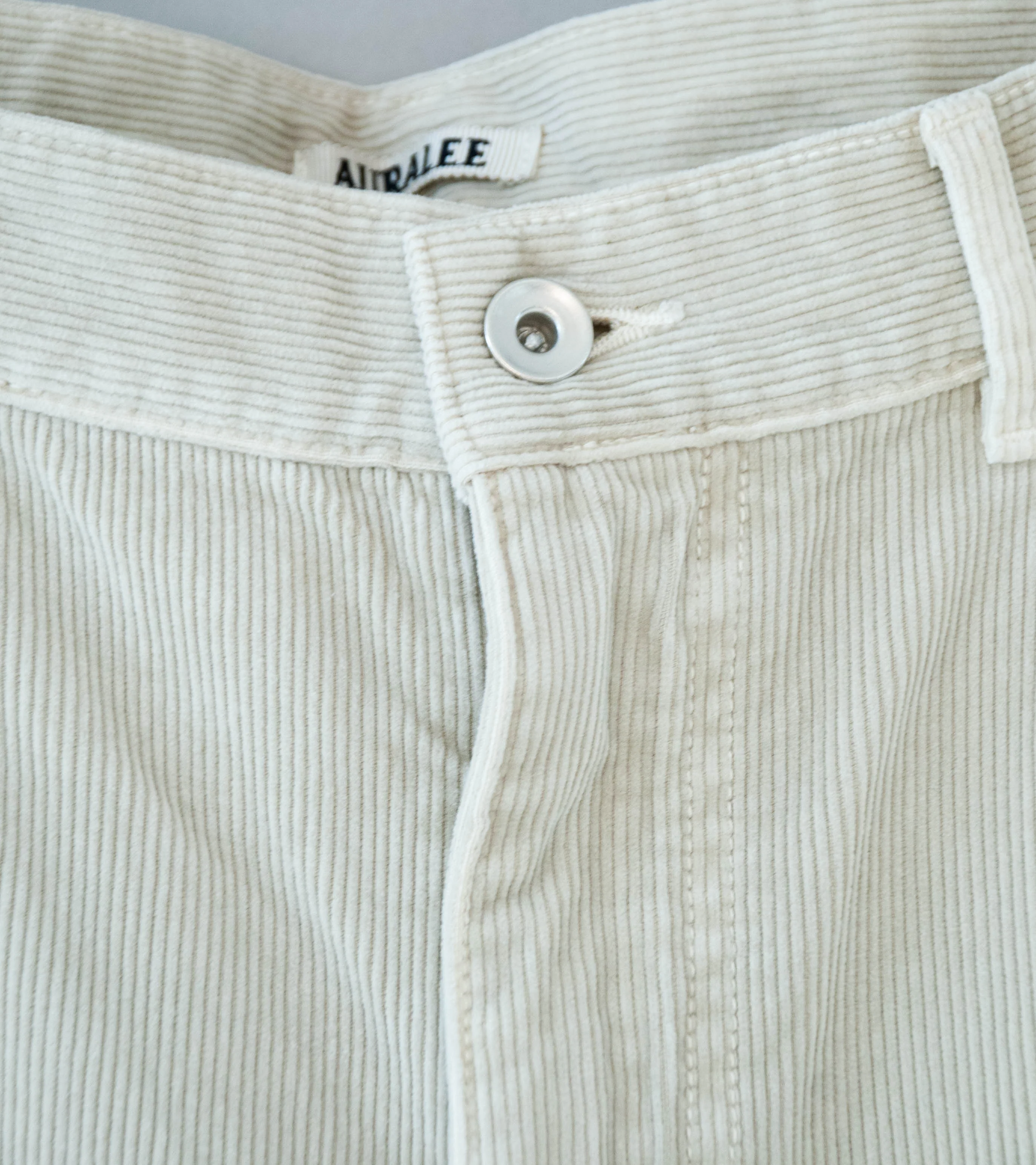 Auralee 'Garment Dyed Finx Corduroy 5P Wide Pants' (White Khaki) - Image 4