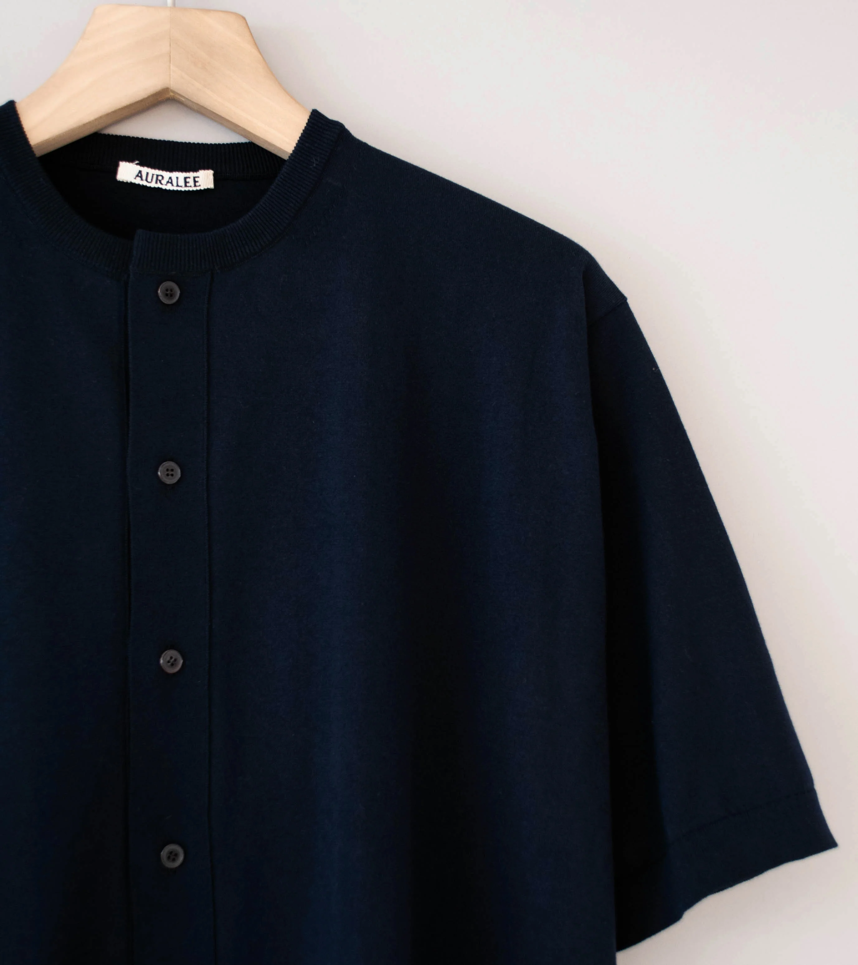 Auralee 'Giza High Gauge Knit Half Sleeved Cardigan' (Dark Navy) - Image 2