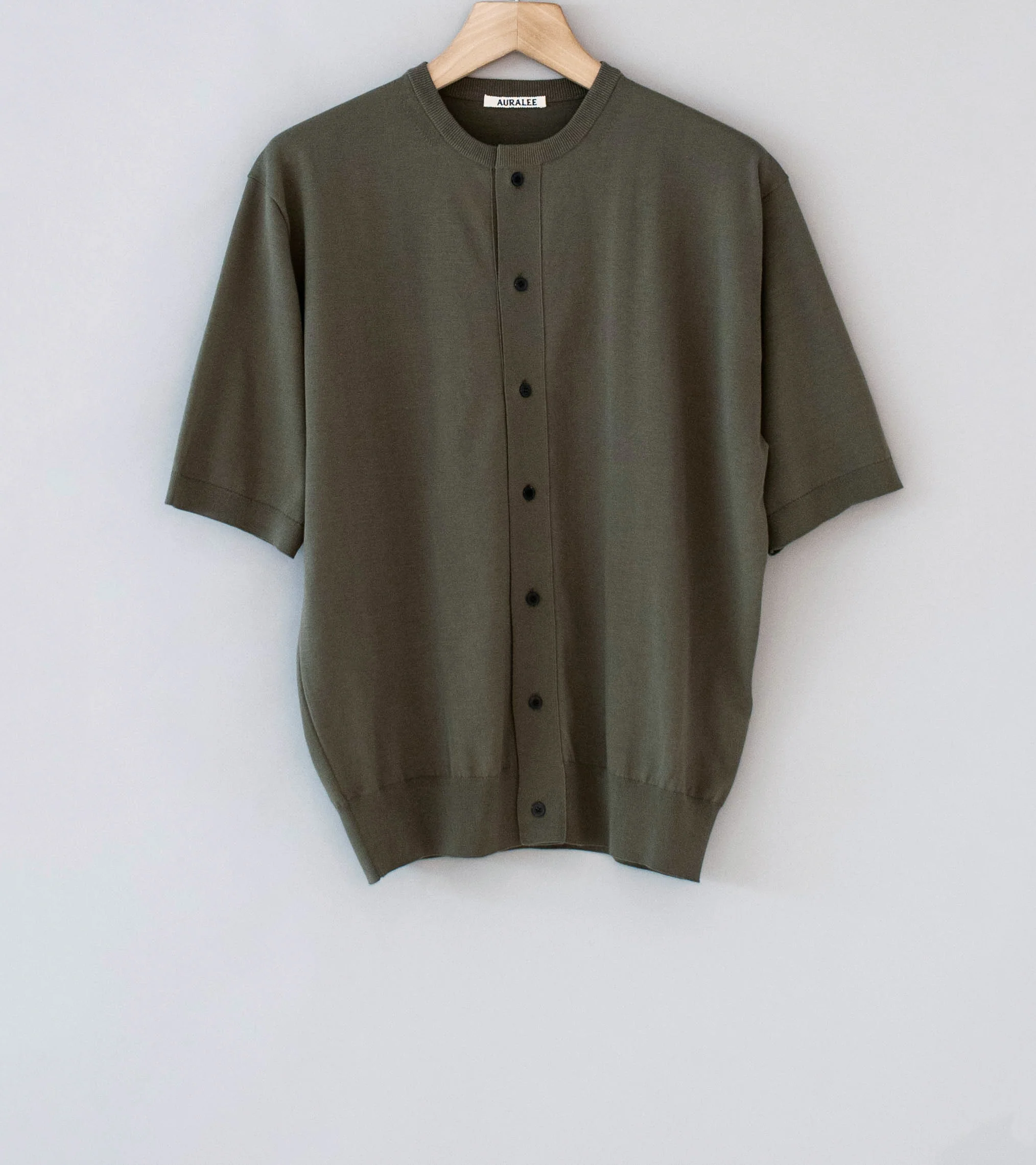 Auralee 'Giza High Gauge Knit Half Sleeved Cardigan' (Olive Gray)