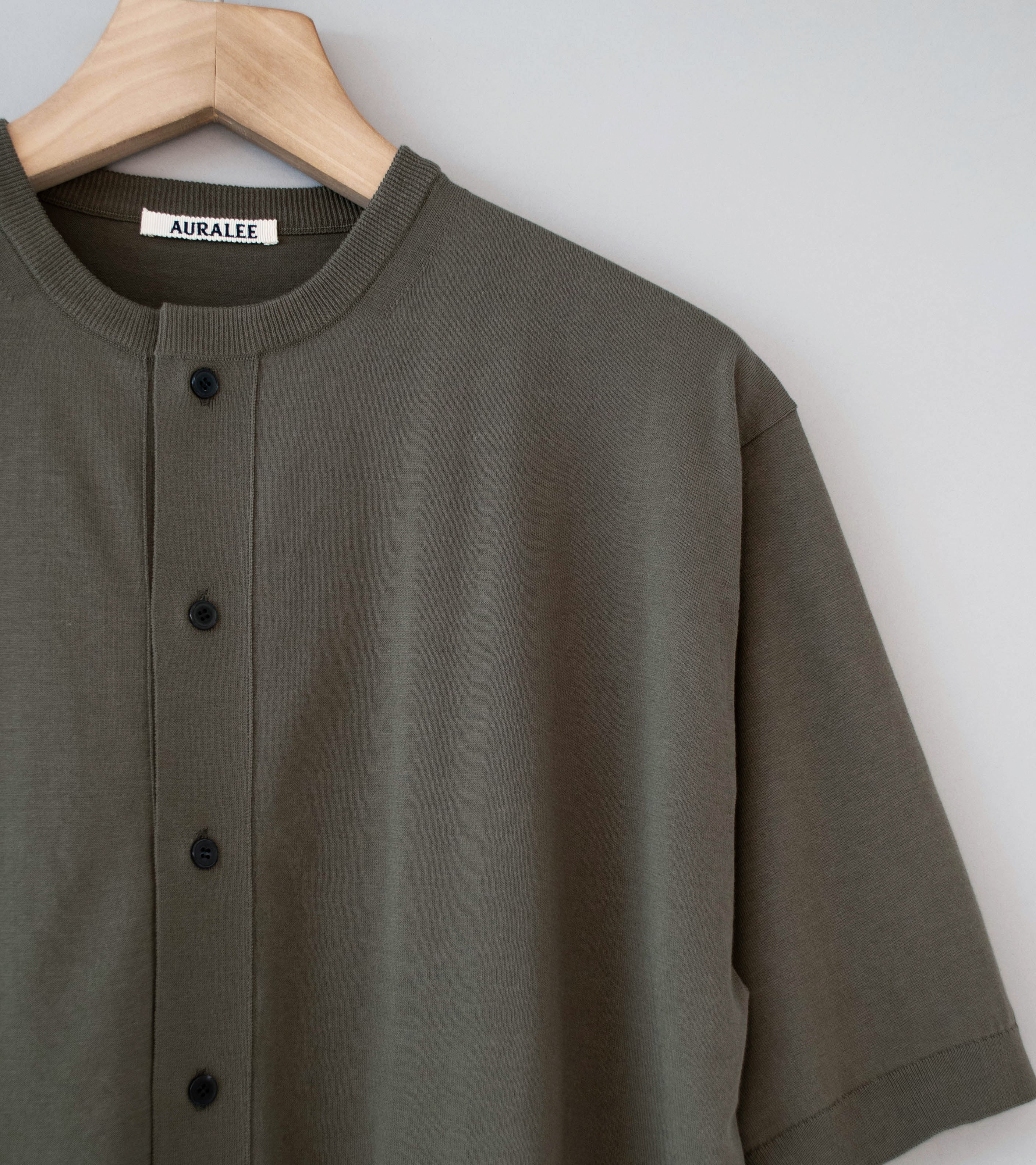 Auralee 'Giza High Gauge Knit Half Sleeved Cardigan' (Olive Gray) - Image 2