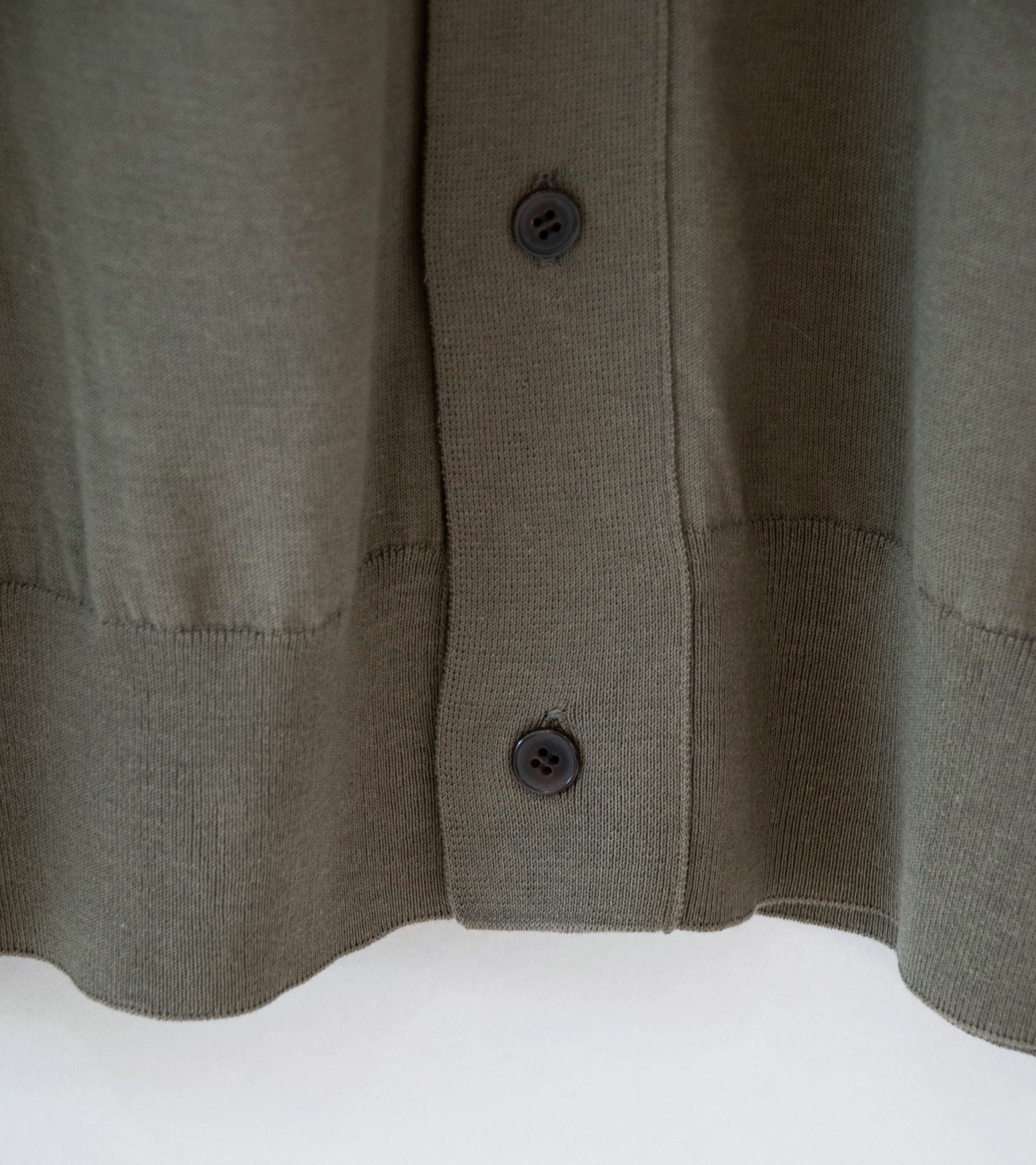 Auralee 'Giza High Gauge Knit Half Sleeved Cardigan' (Olive Gray) - Image 3