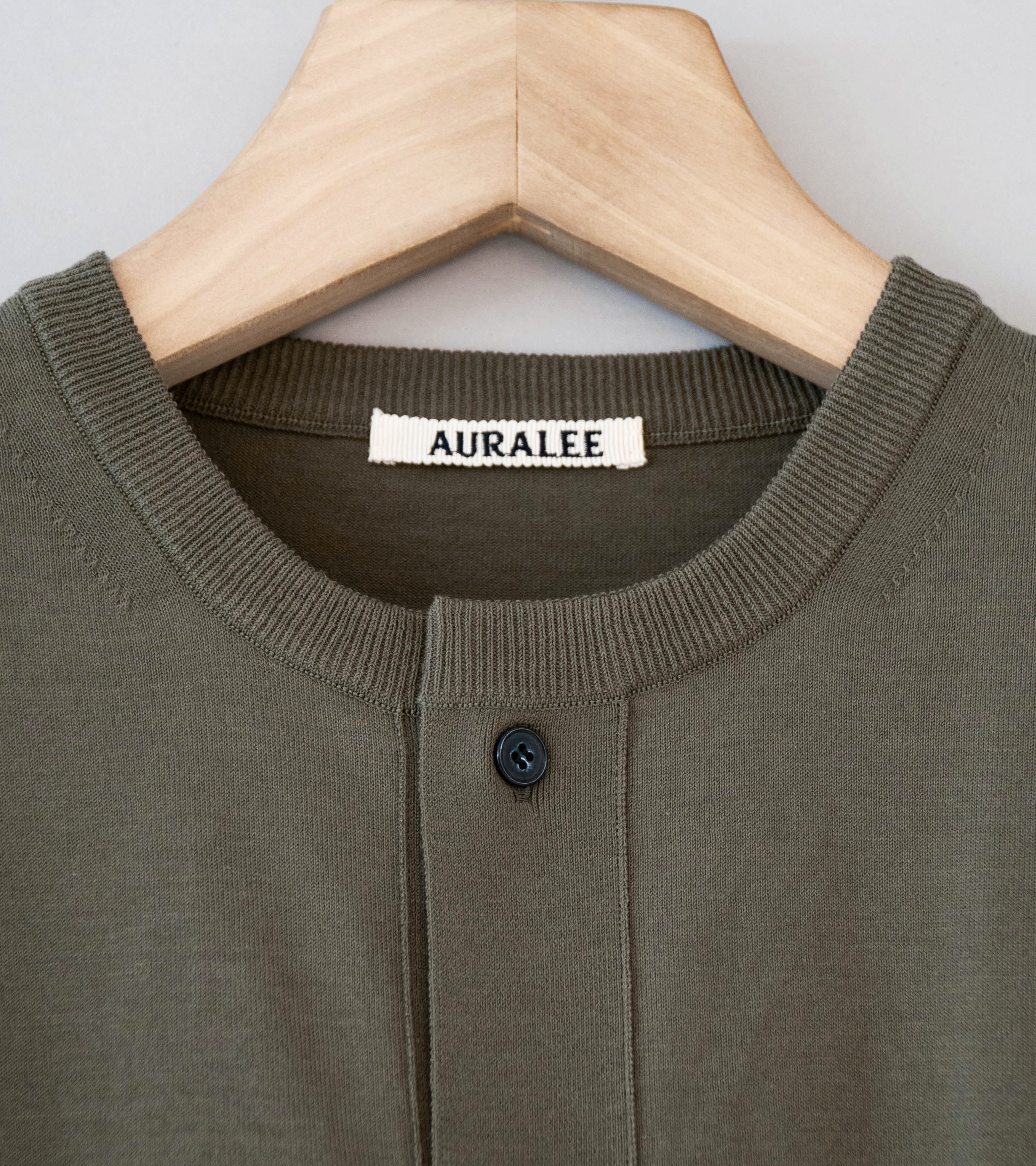 Auralee 'Giza High Gauge Knit Half Sleeved Cardigan' (Olive Gray) - Image 5