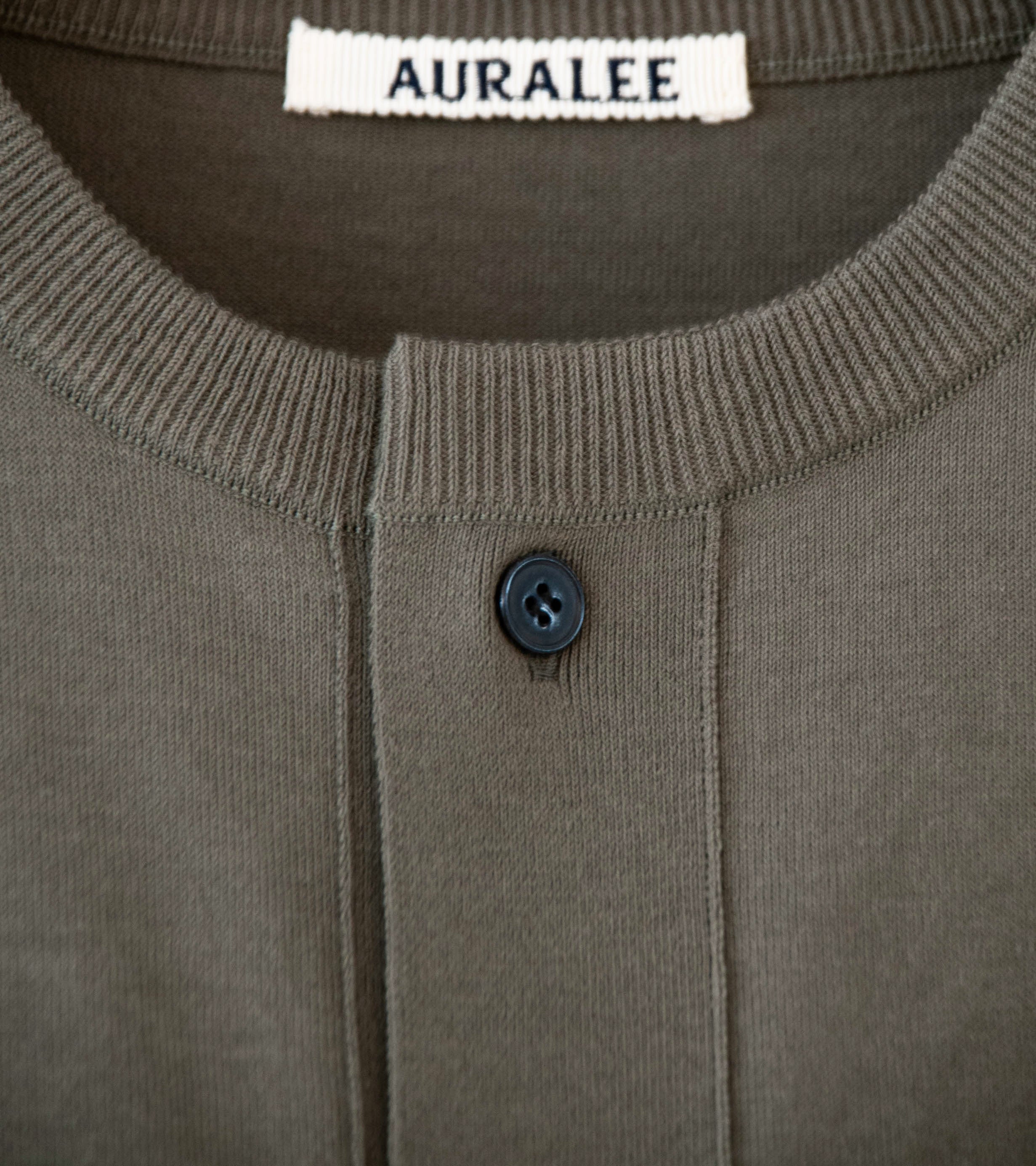 Auralee 'Giza High Gauge Knit Half Sleeved Cardigan' (Olive Gray) - Image 6