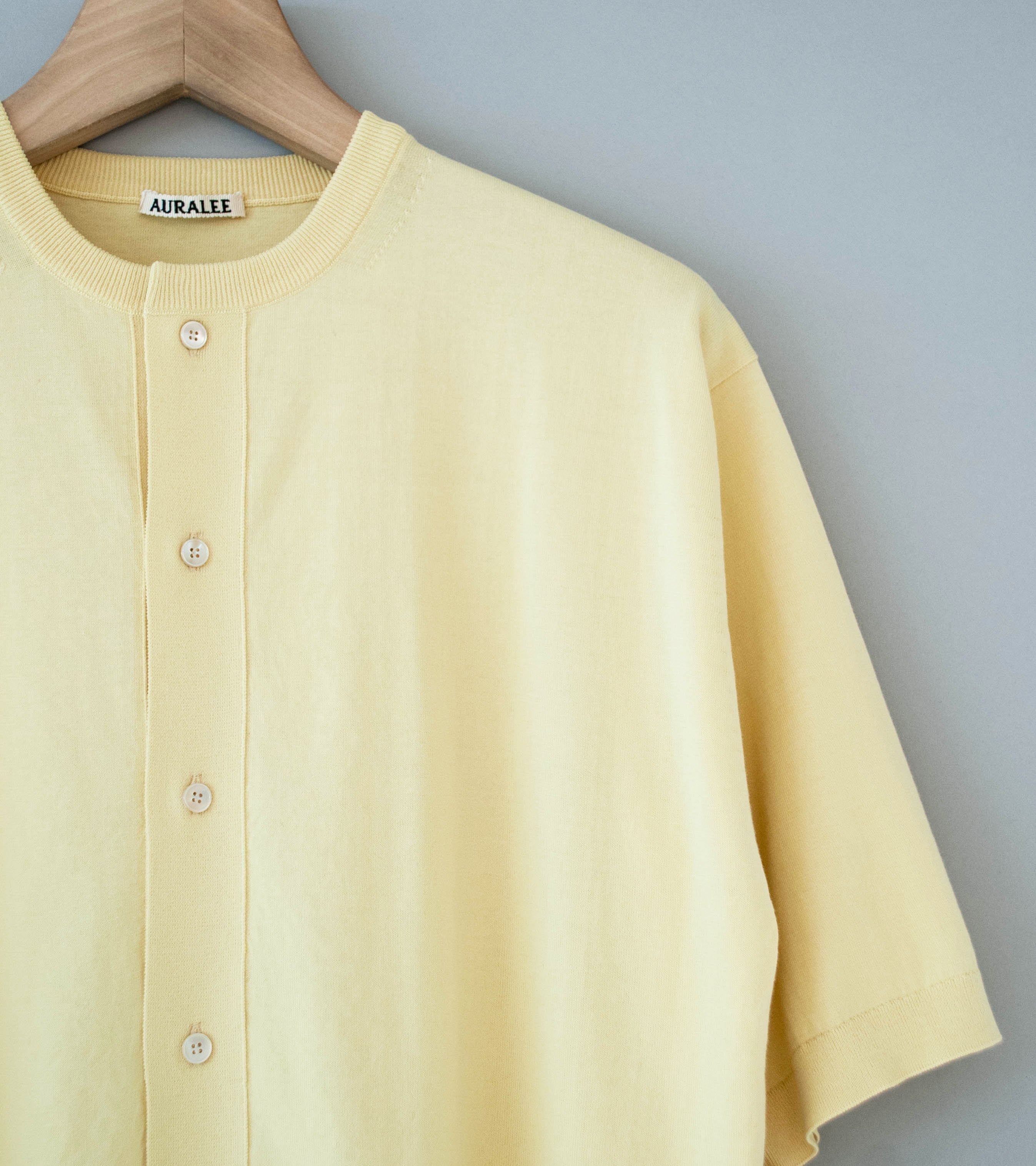Auralee 'Giza High Gauge Knit Half Sleeved Cardigan' (Yellow Beige) - Image 2