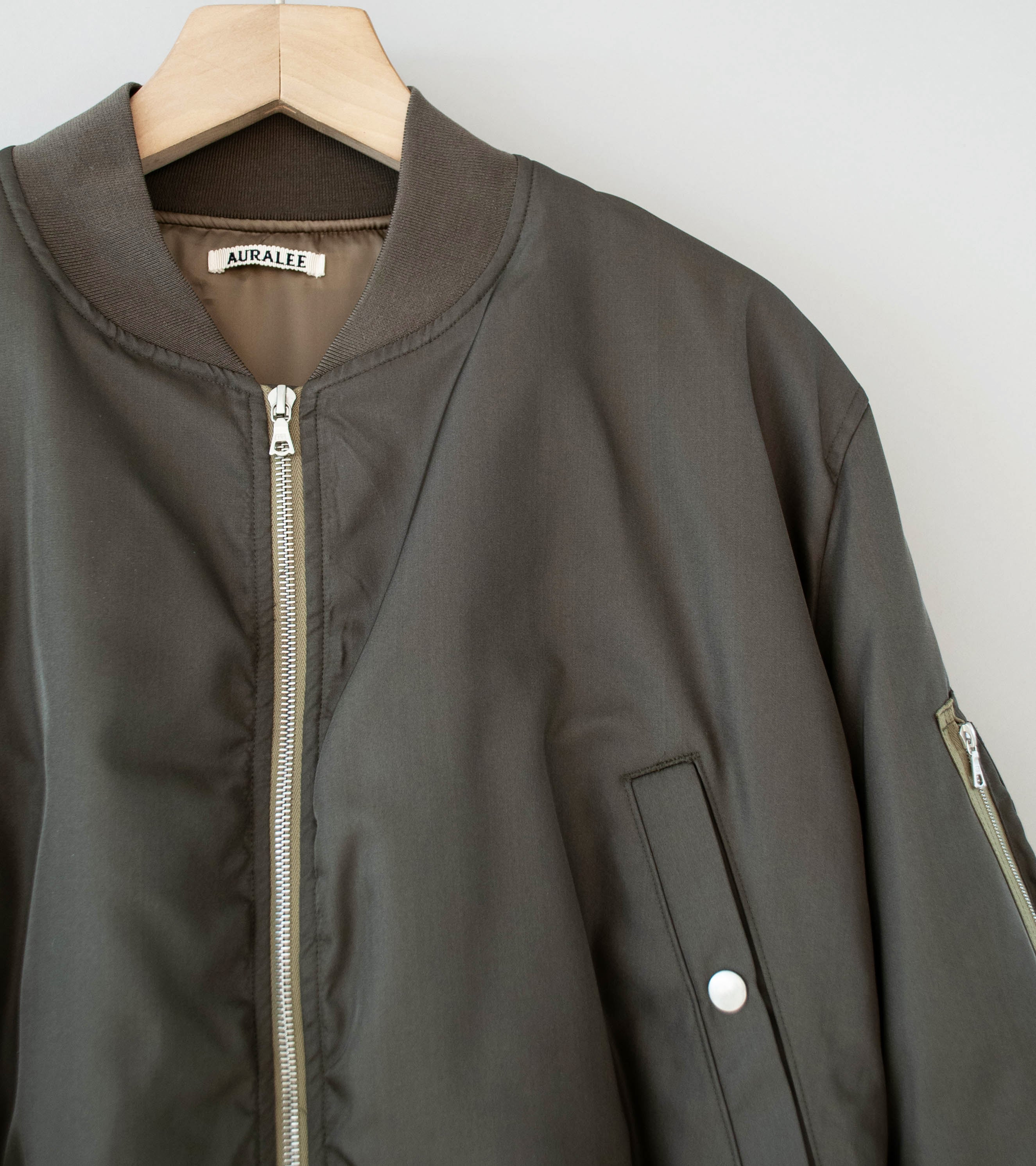 Auralee 'High Density Silk Twill Flight Blouson' (Dark Olive) - Image 2