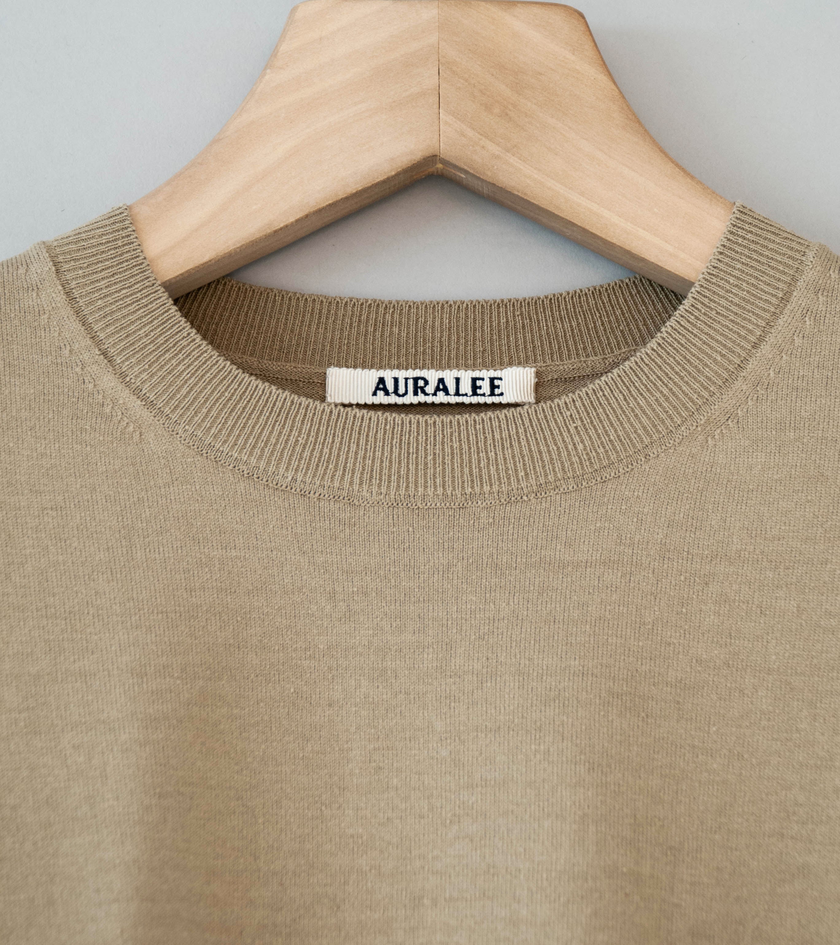 Auralee 'High Gauge Tussah Silk Knit Tee' (Khaki Beige) - Image 3