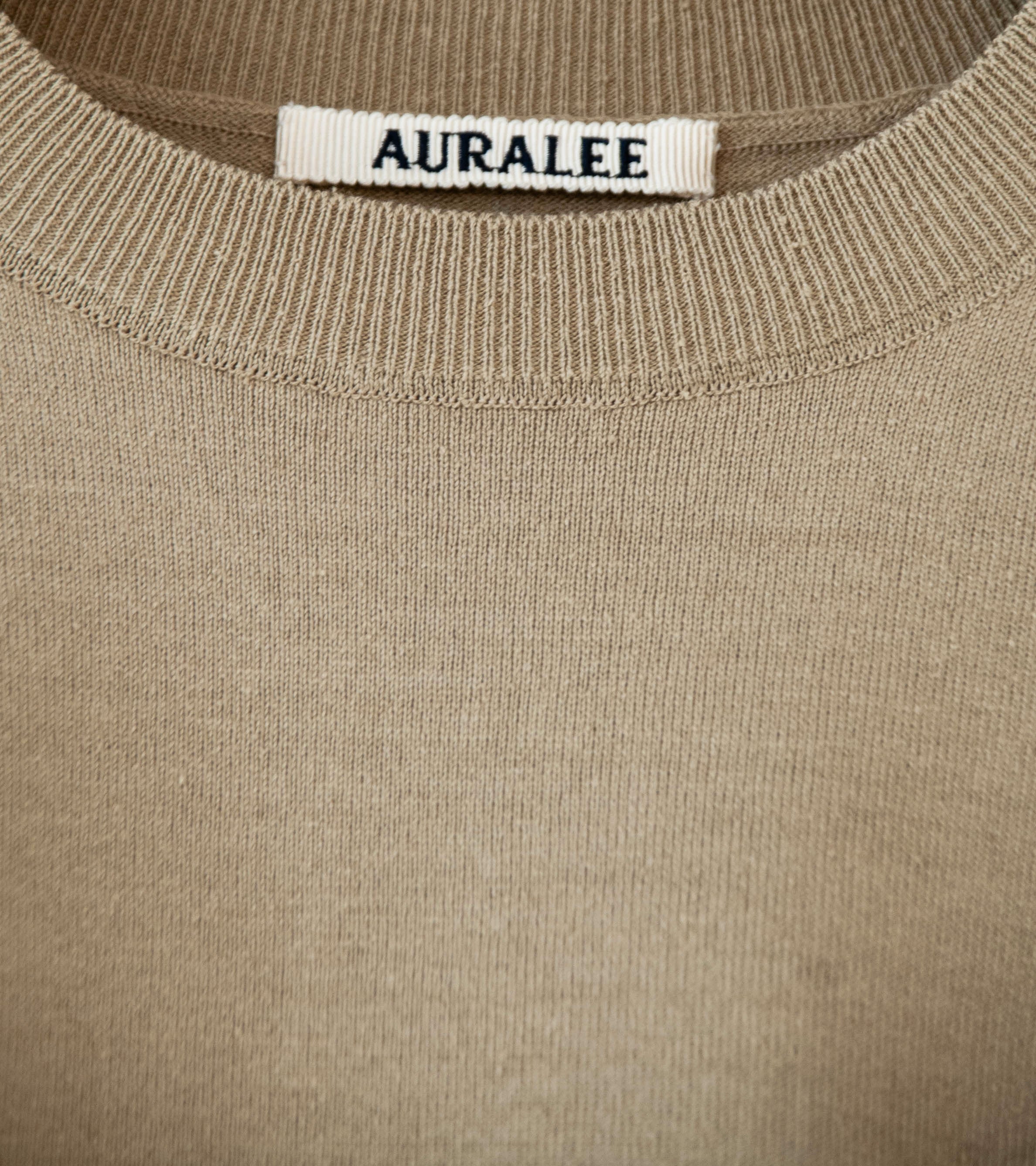 Auralee 'High Gauge Tussah Silk Knit Tee' (Khaki Beige) - Image 4