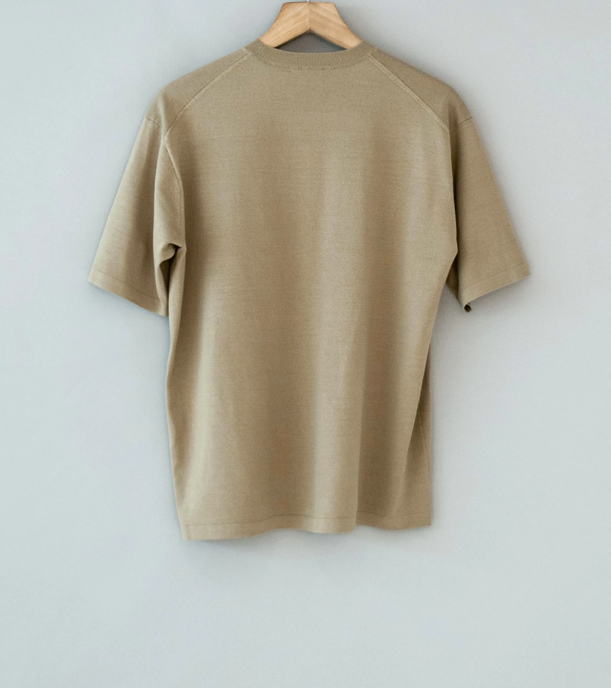 Auralee 'High Gauge Tussah Silk Knit Tee' (Khaki Beige) - Image 5