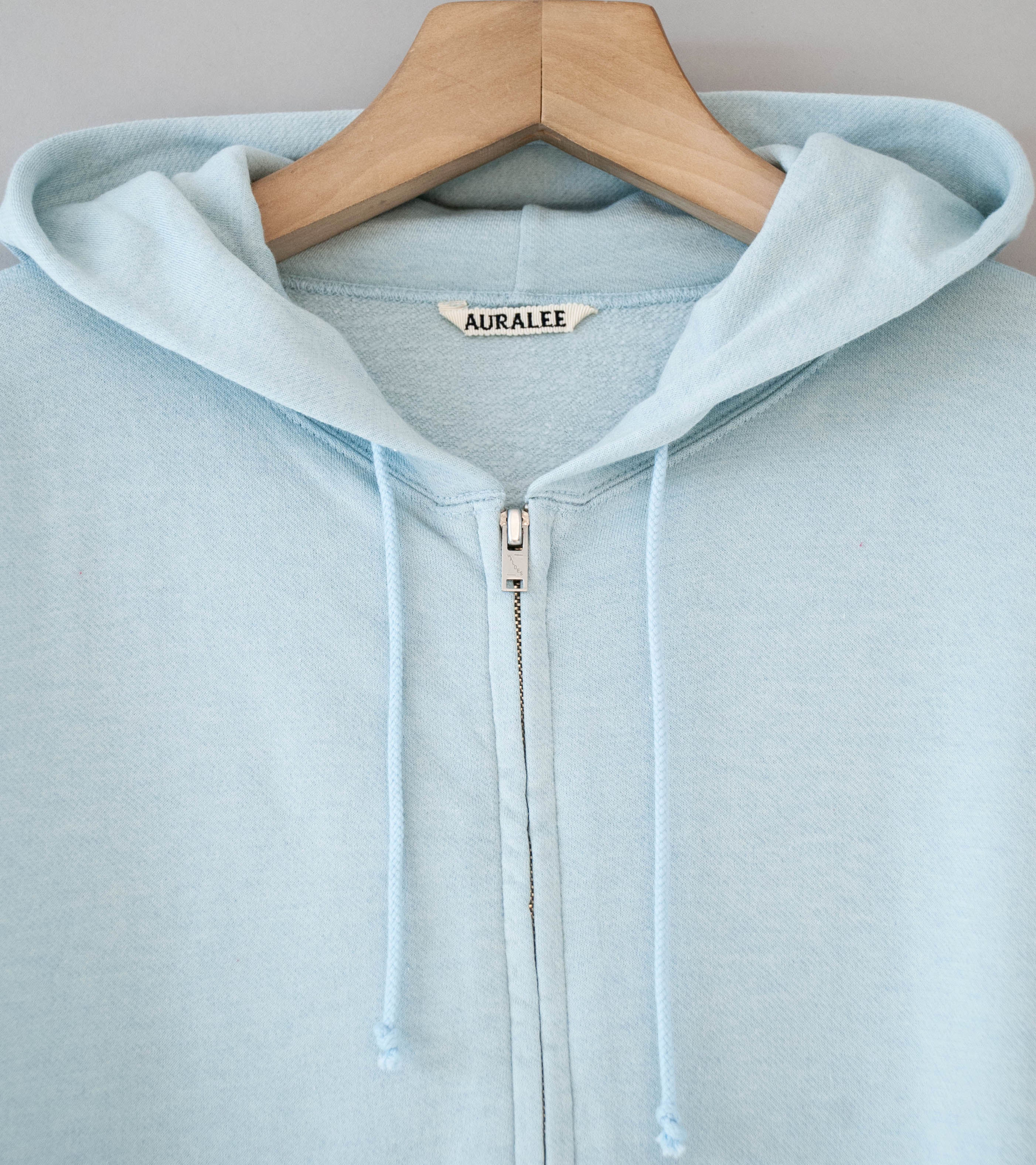 Auralee 'High Twist Light Sweat Zip Parka' (Pale Blue) - Image 5