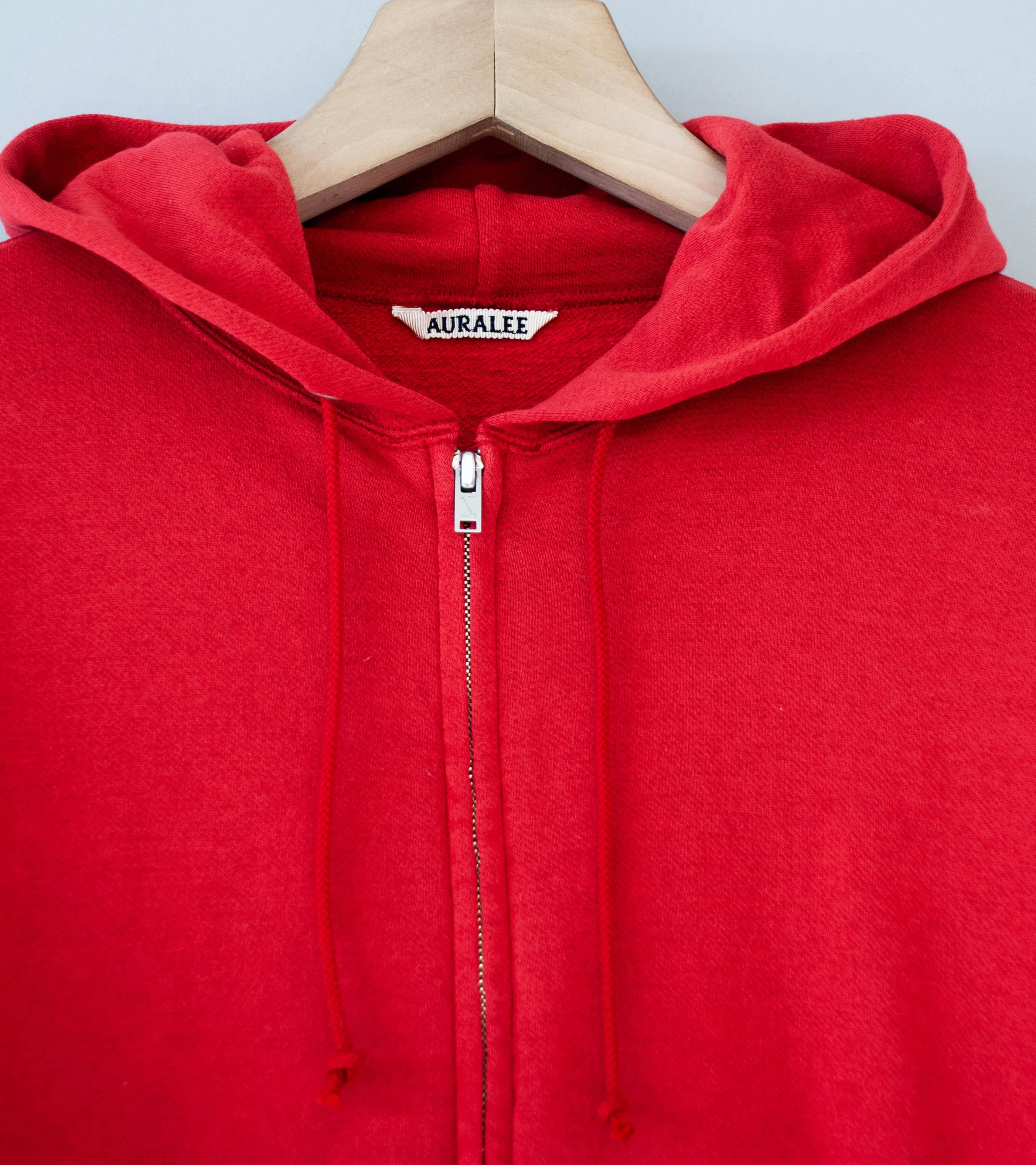 Auralee 'High Twist Light Sweat Zip Parka' (Red) - Image 5