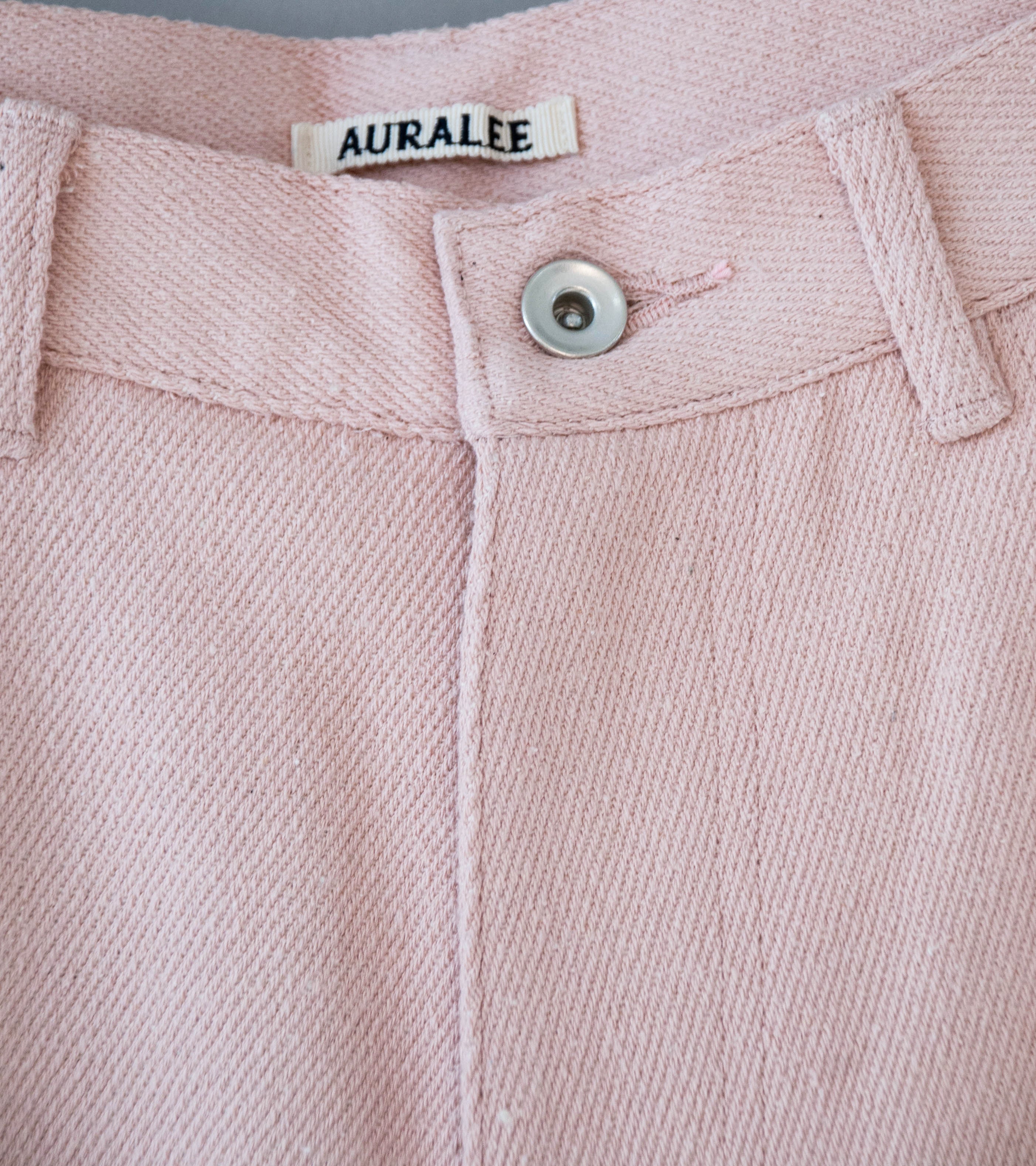 Auralee 'Silk Nep Denim 5P Wide Shorts' (Dusty Pink) - Image 4