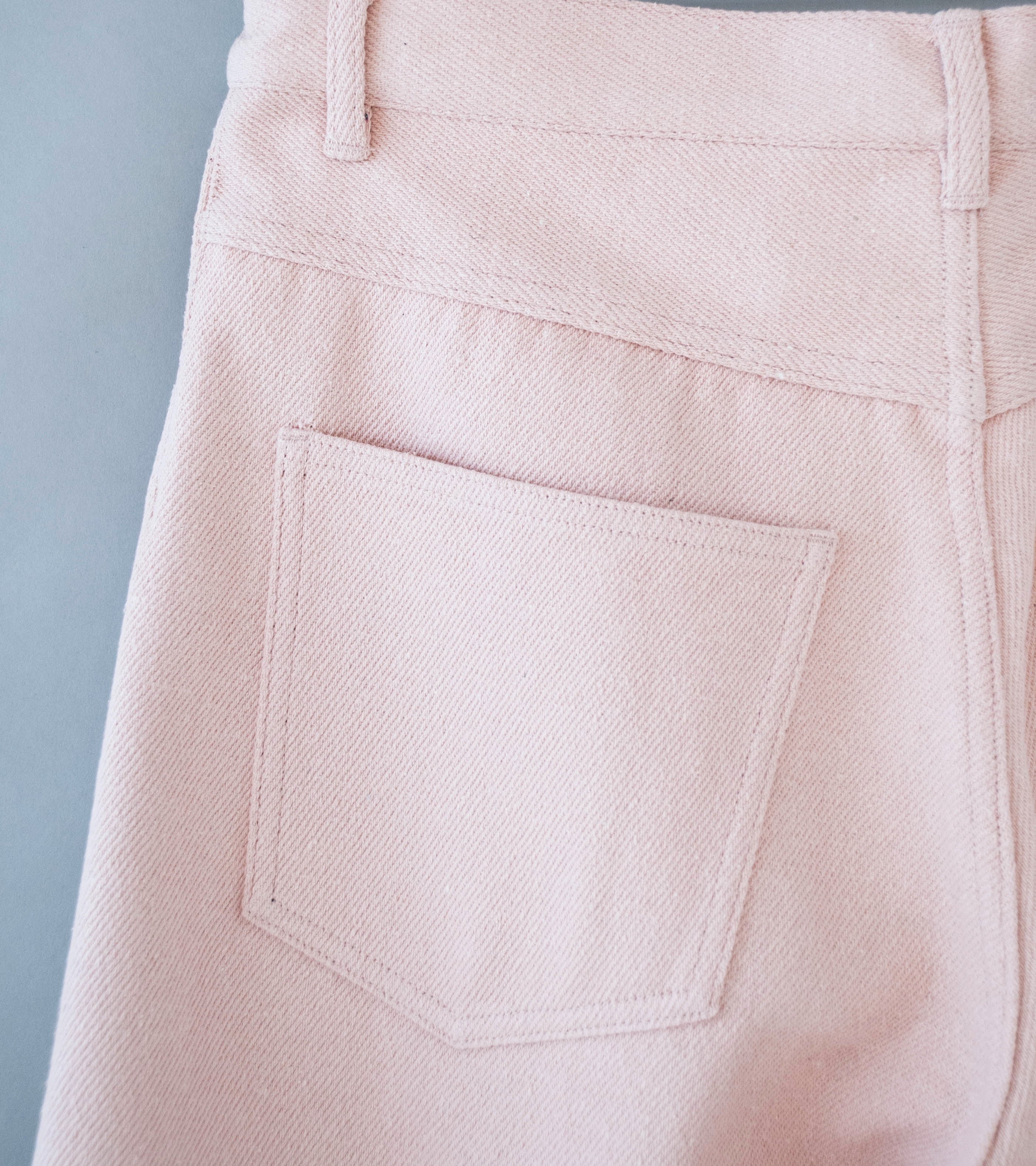 Auralee 'Silk Nep Denim 5P Wide Shorts' (Dusty Pink) - Image 6