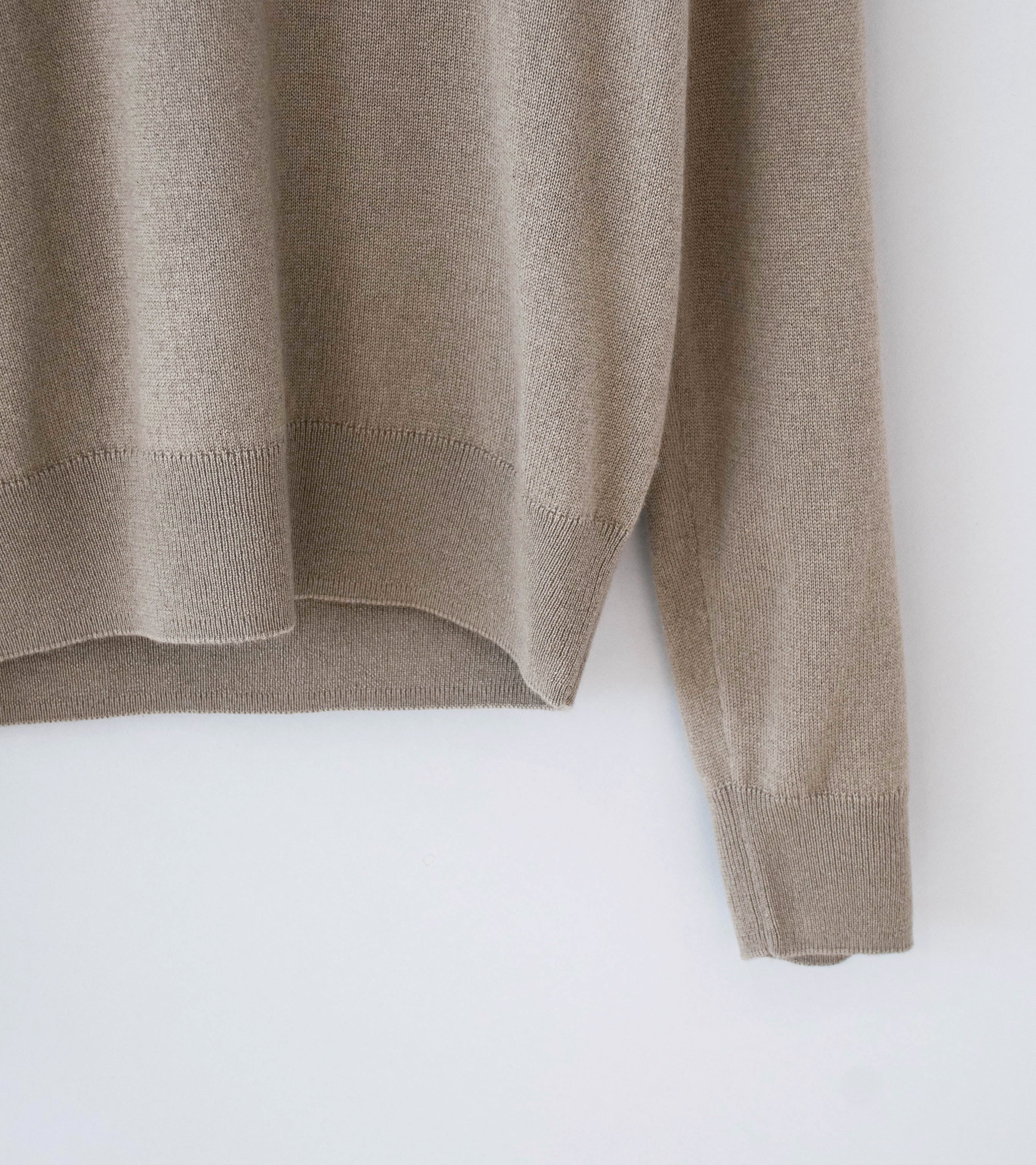 Auralee 'Super Fine Cashmere Silk Knit V-Neck P/O' (Khaki Brown) - Image 3