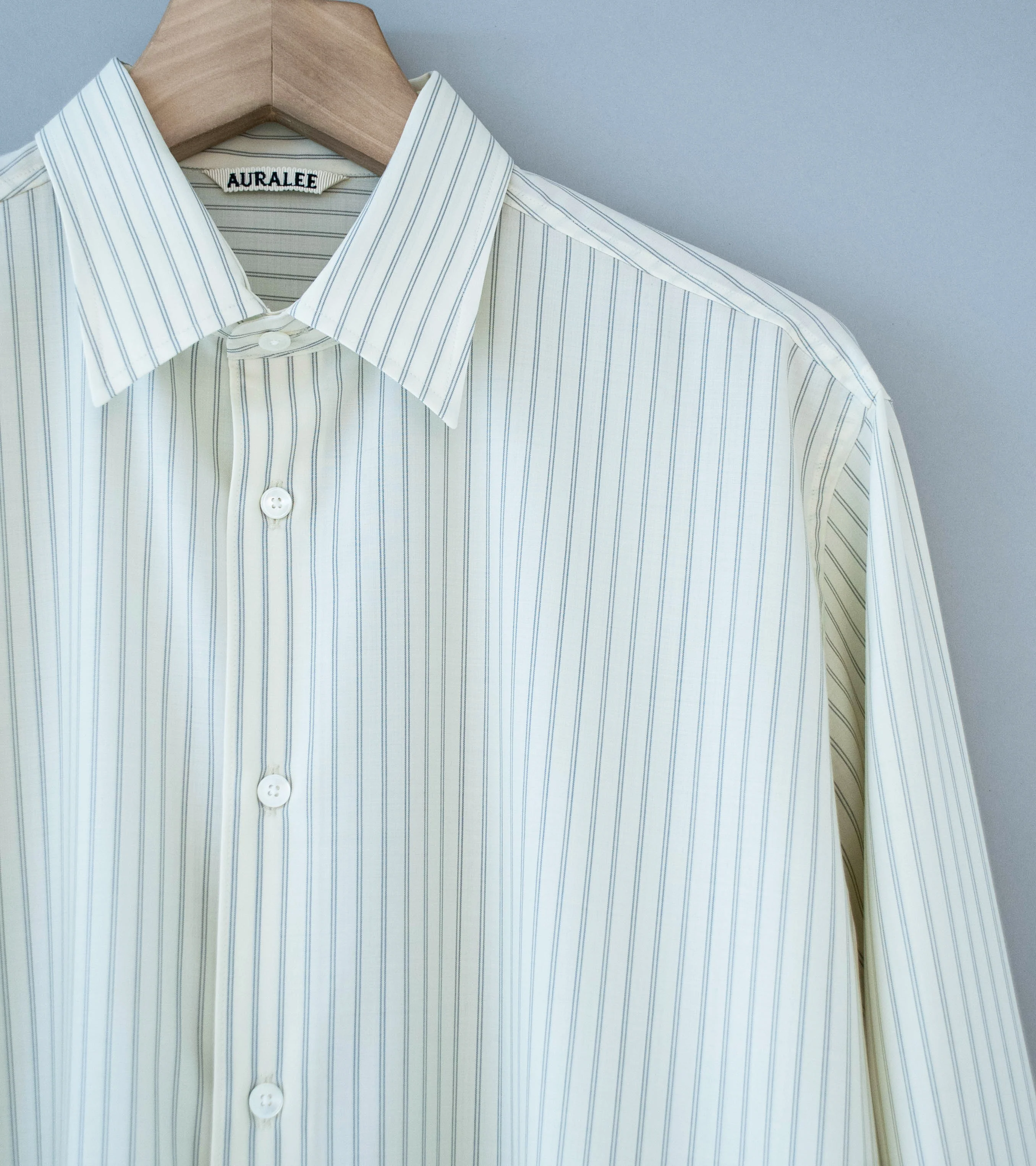 Auralee 'Super Fine Wool Stripe Shirt' (Ivory White Stripe) - Image 2