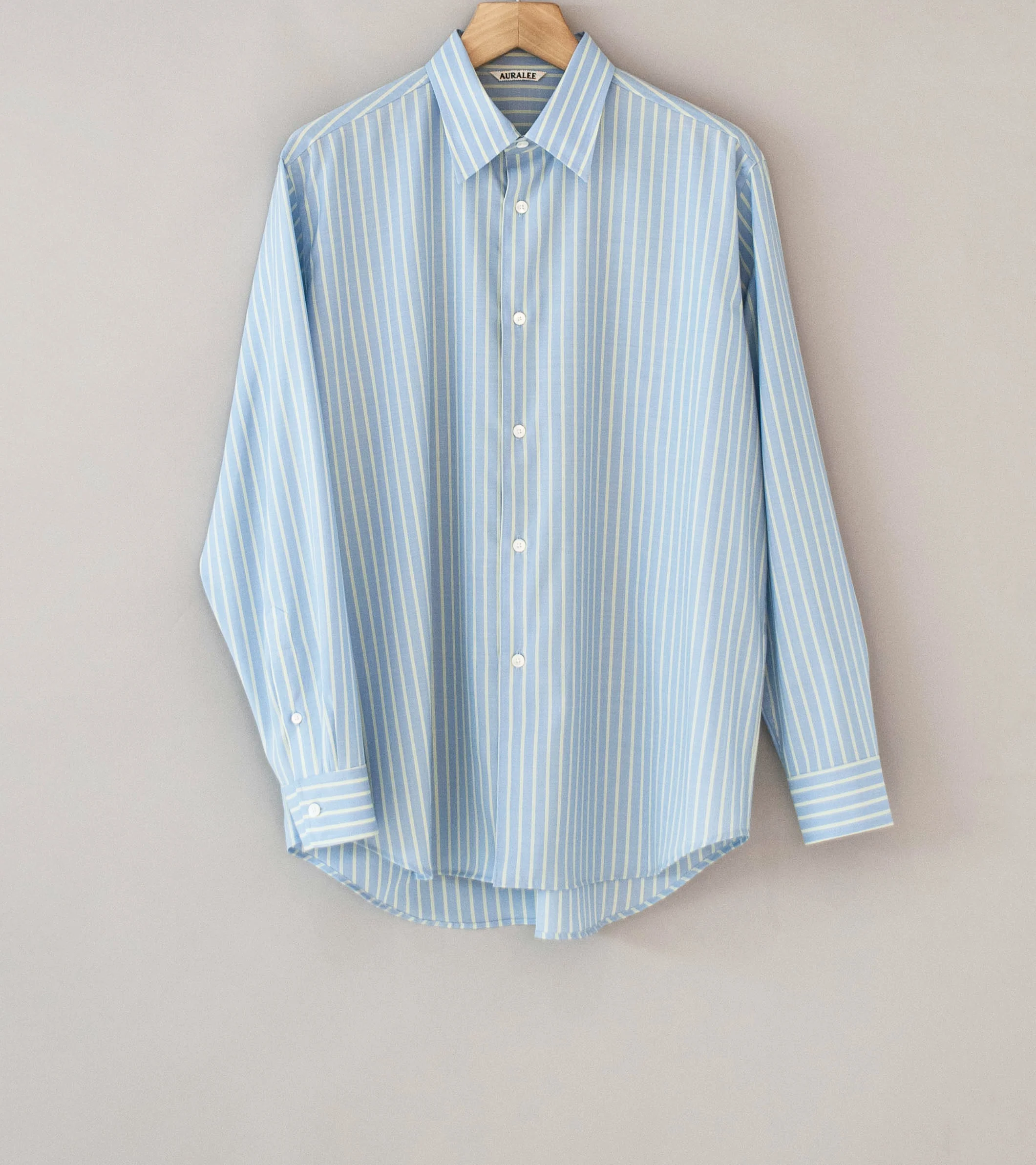 Auralee 'Super Fine Wool Stripe Shirt' (Sax Blue Lime Stripe)