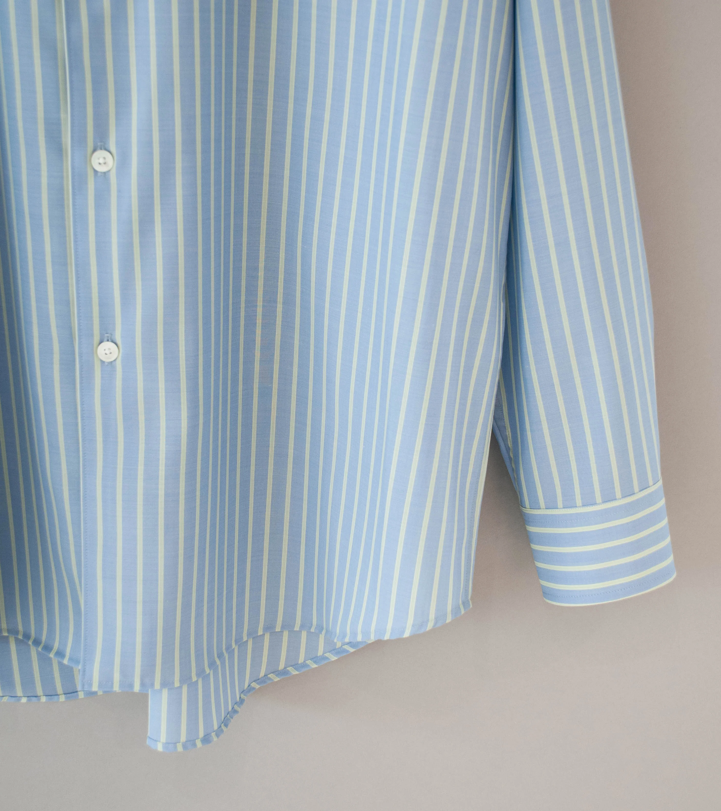 Auralee 'Super Fine Wool Stripe Shirt' (Sax Blue Lime Stripe) - Image 3
