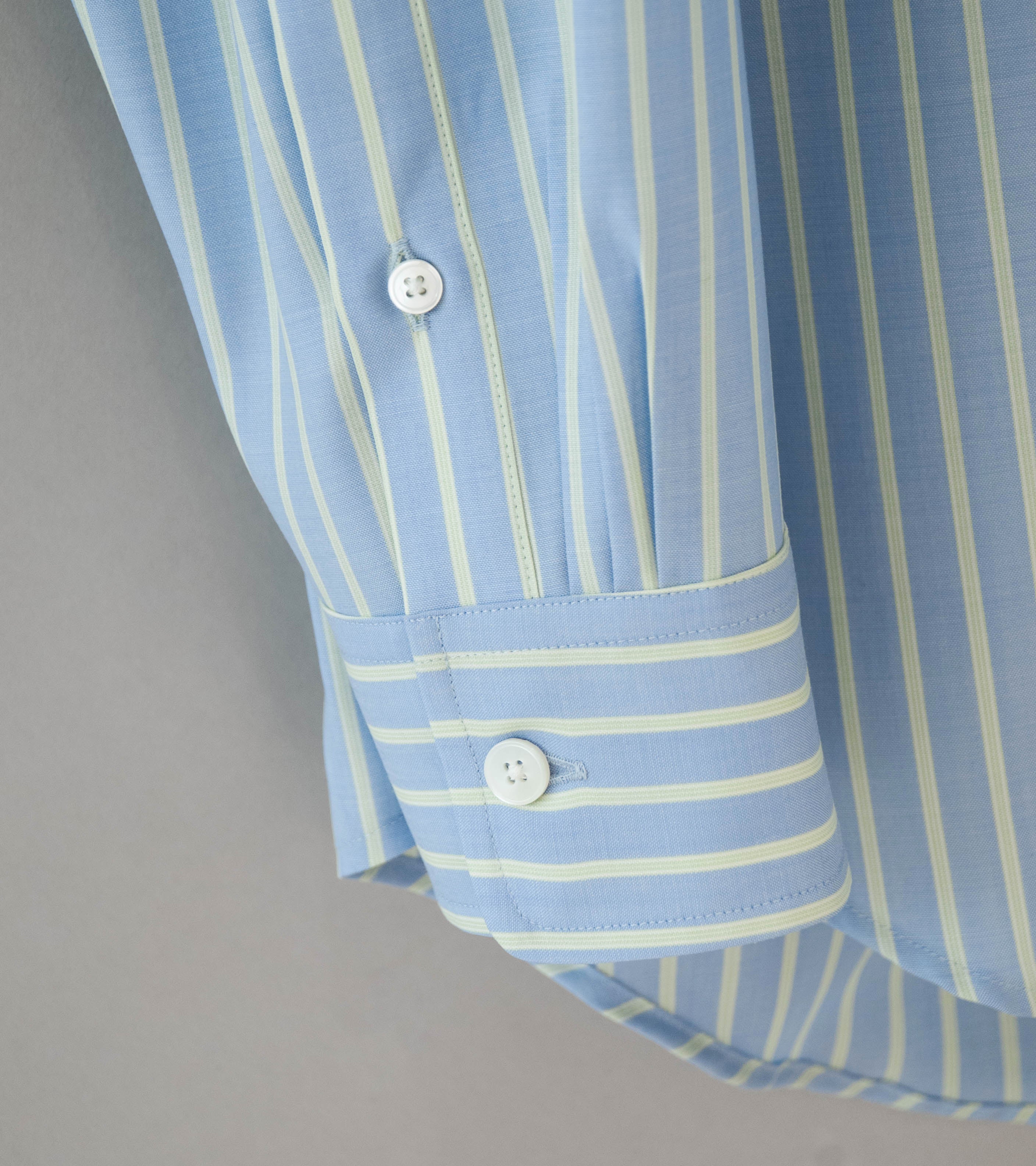 Auralee 'Super Fine Wool Stripe Shirt' (Sax Blue Lime Stripe) - Image 4