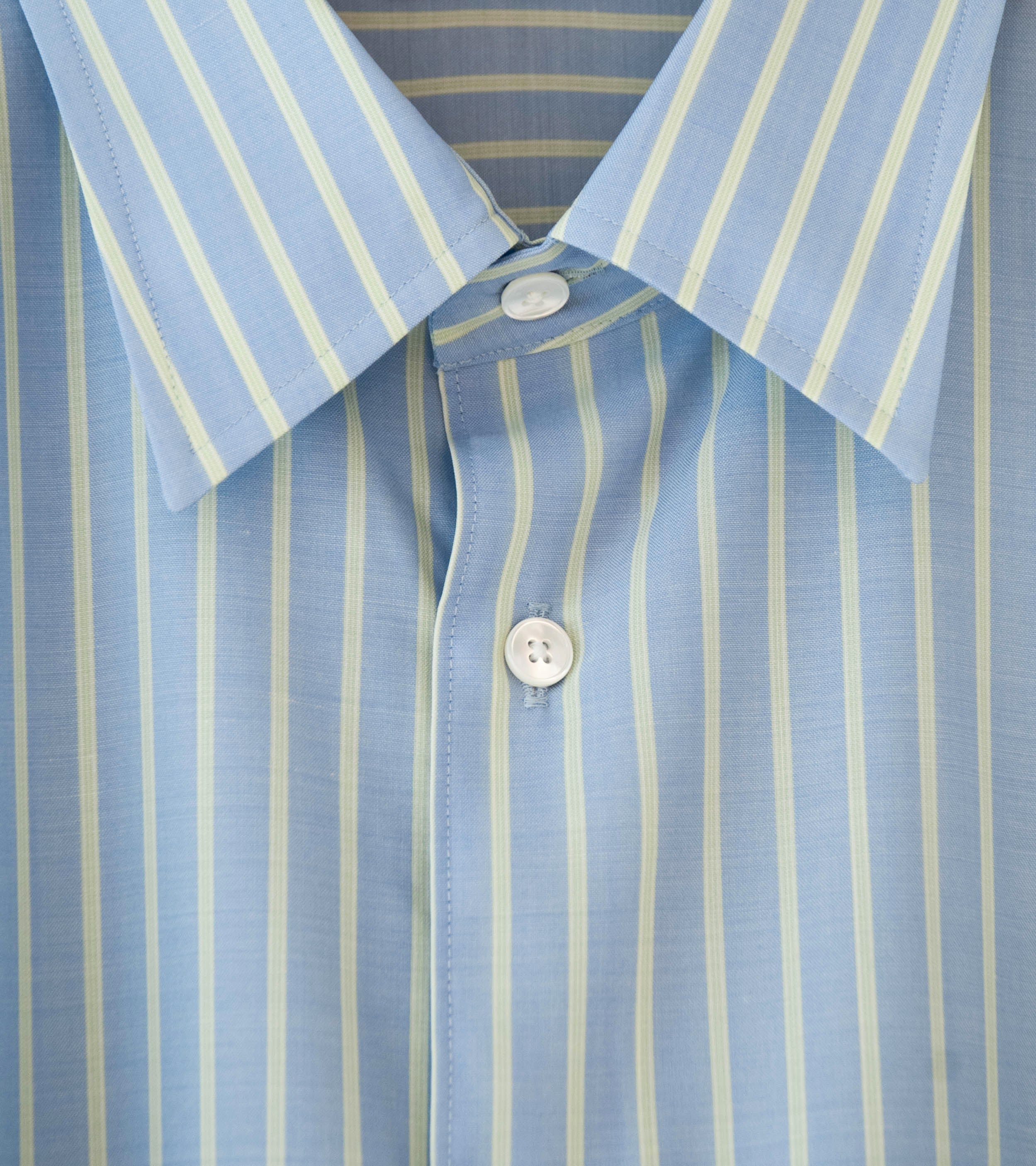 Auralee 'Super Fine Wool Stripe Shirt' (Sax Blue Lime Stripe) - Image 5