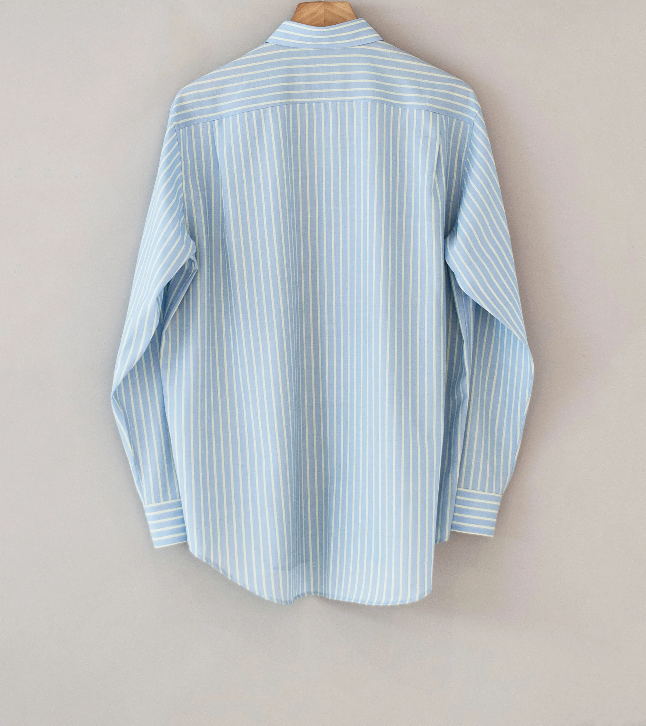 Auralee 'Super Fine Wool Stripe Shirt' (Sax Blue Lime Stripe) - Image 6