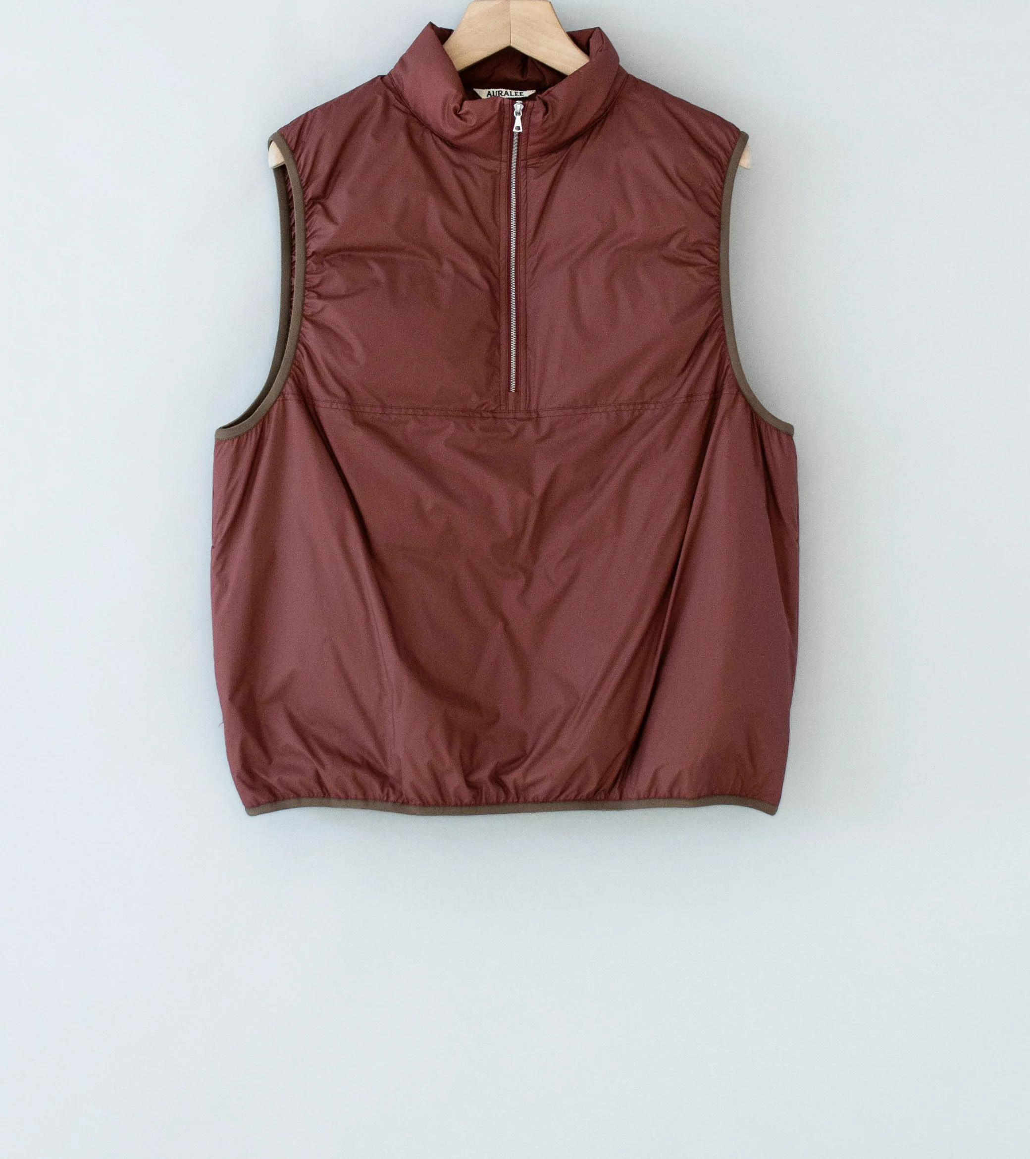 Auralee 'Super Light Nylon Ripstop Down P/O Vest' (Burgundy)