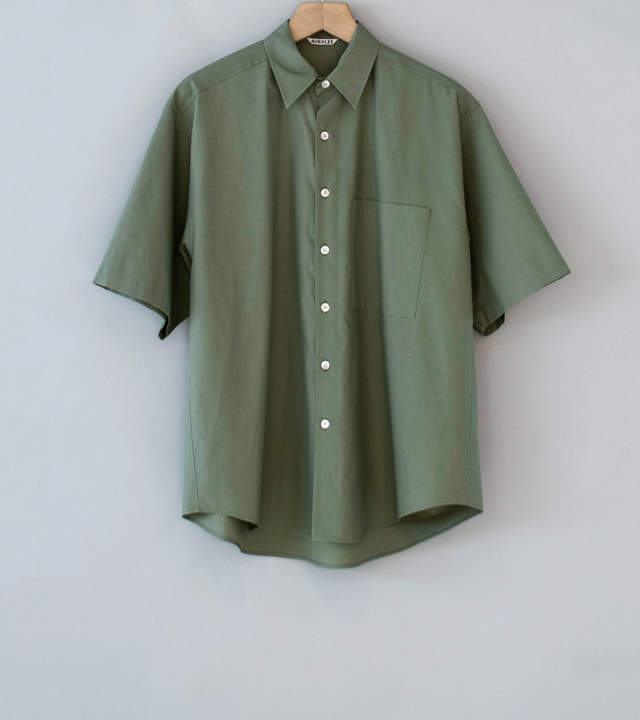 Auralee 'Washed Finx Twill Big Half Sleeved Shirt' (Olive)