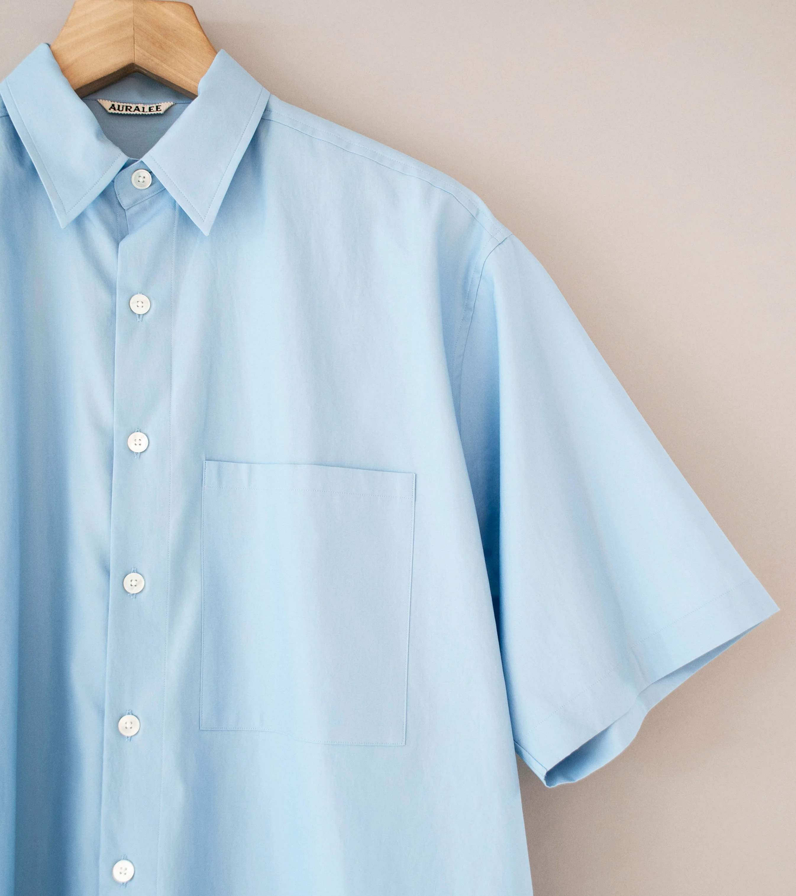 Auralee 'Washed Finx Twill Big Half Sleeved Shirt' (Light Blue) - Image 2