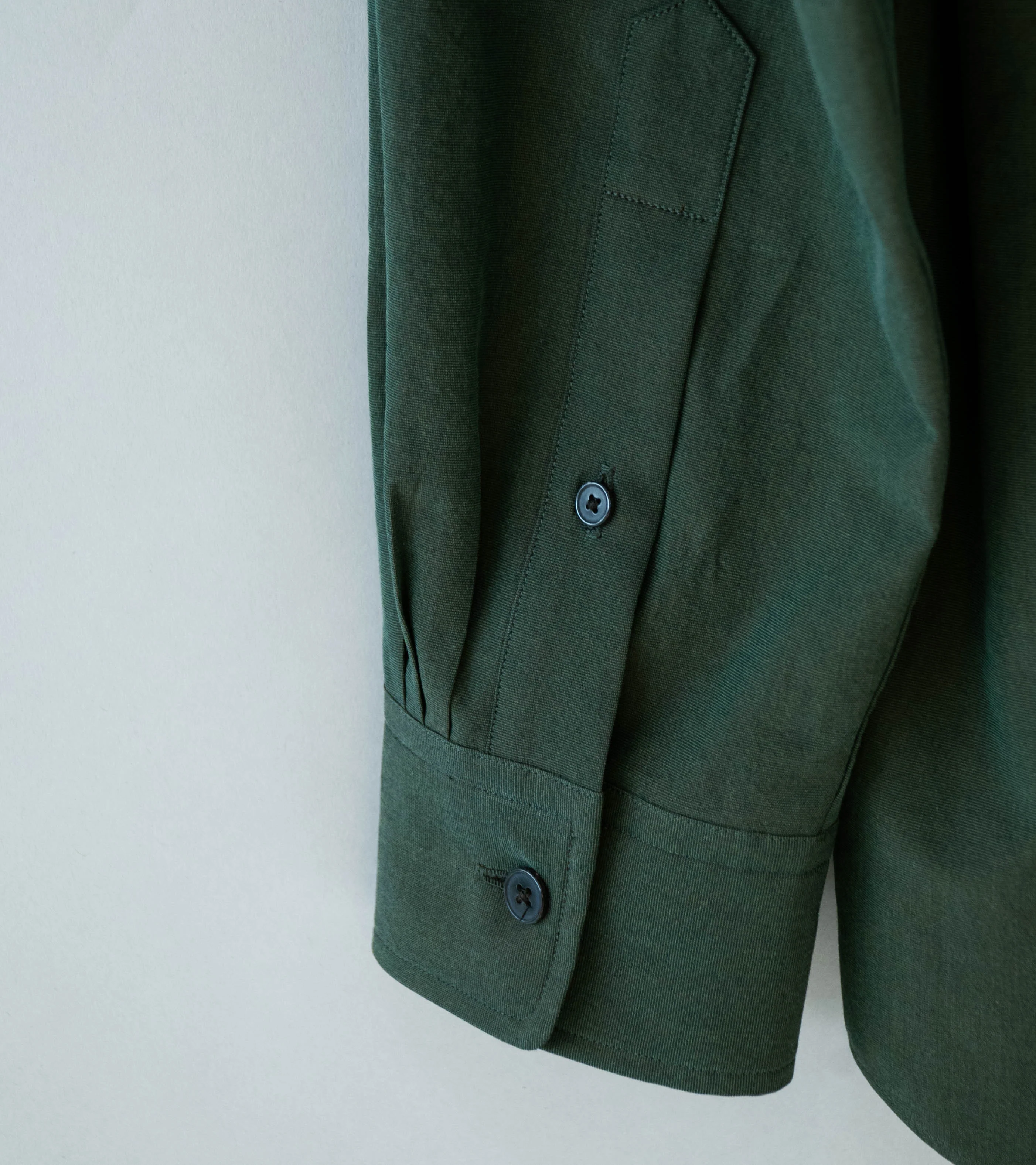 Auralee 'Washed Finx Weather Chambray Shirt' (Dark Olive) - Image 6