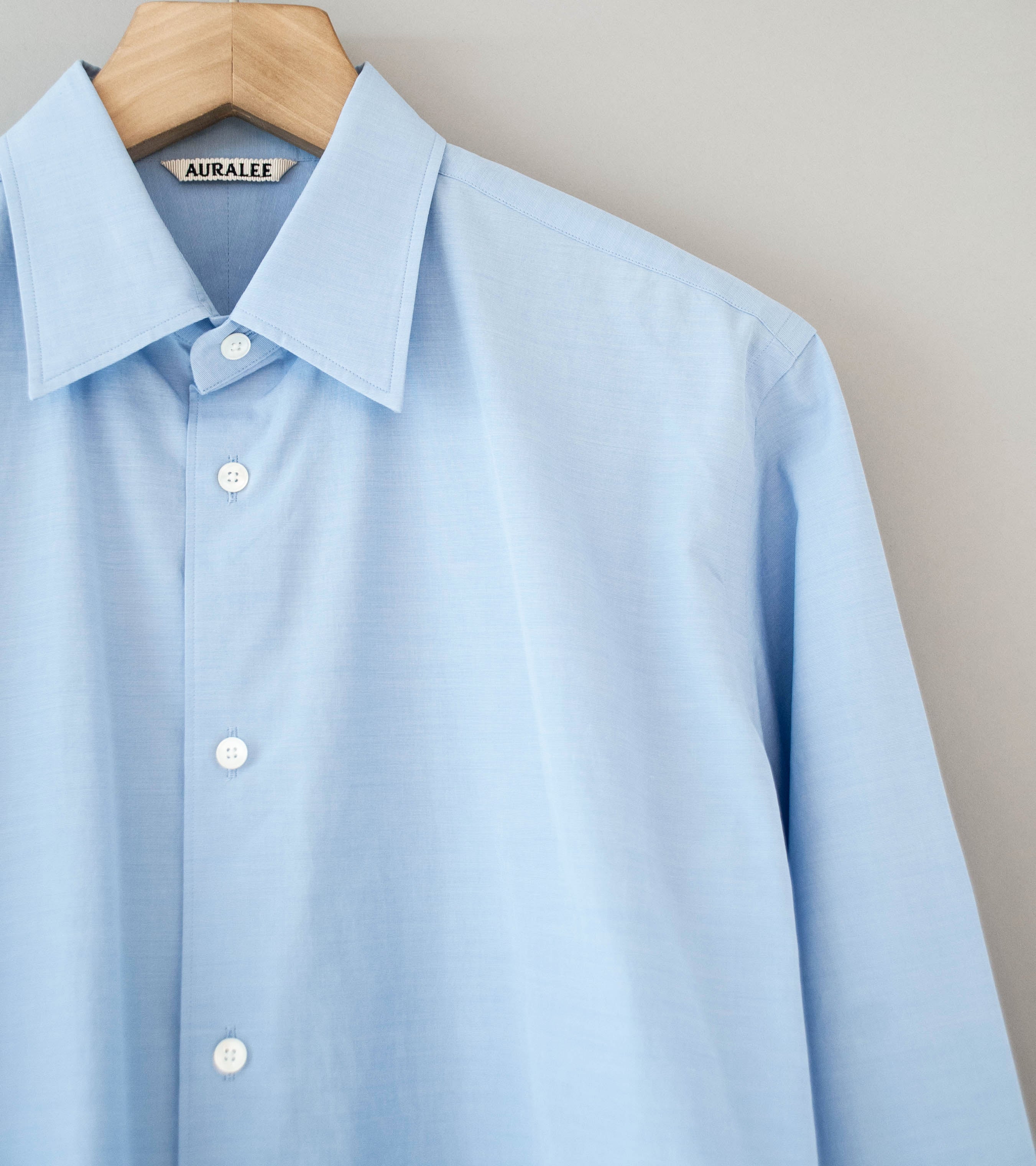 Auralee 'Washed Finx Weather Chambray Shirt' (Light Blue) - Image 2