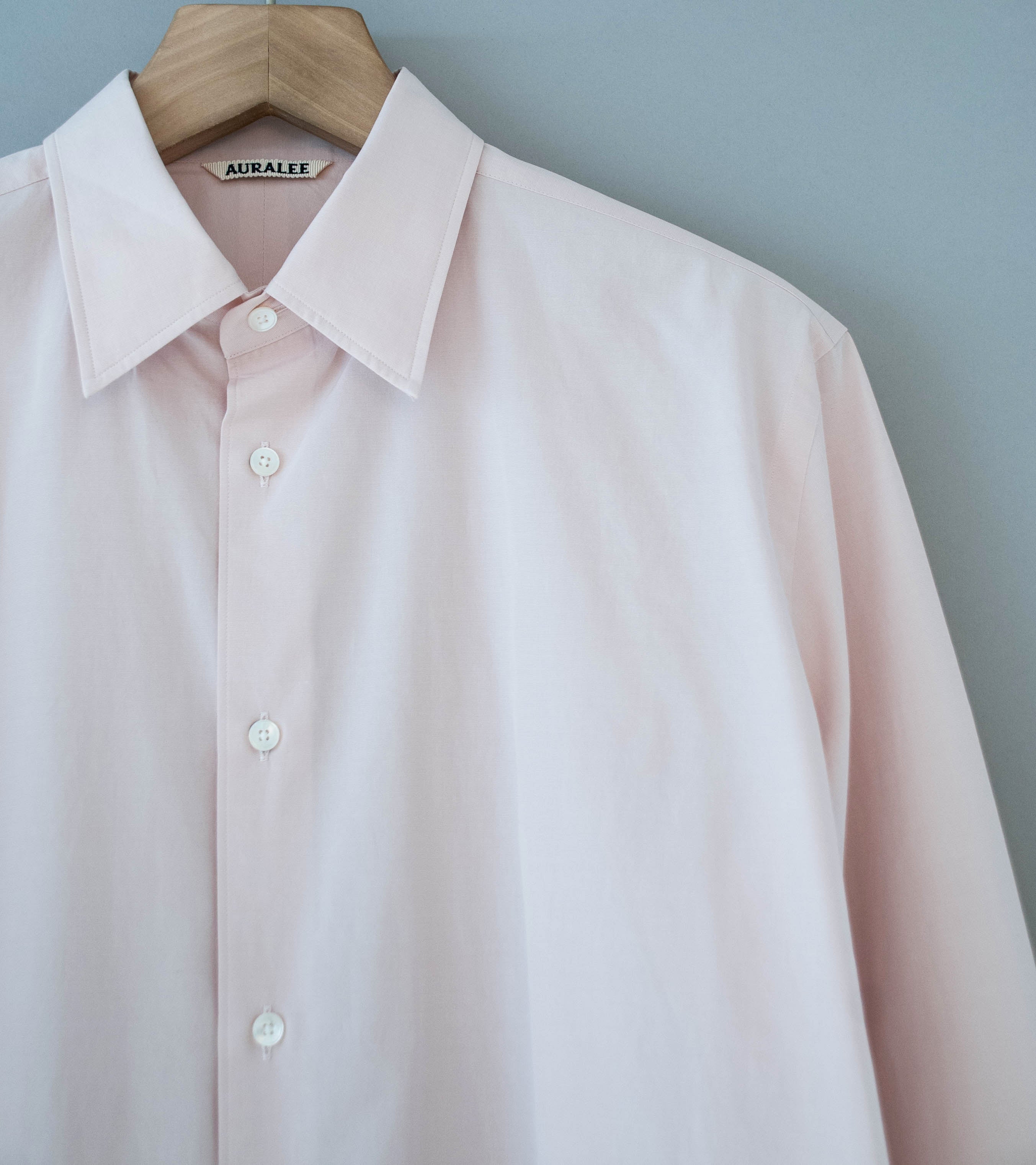 Auralee 'Washed Finx Weather Chambray Shirt' (Pink Beige) - Image 2